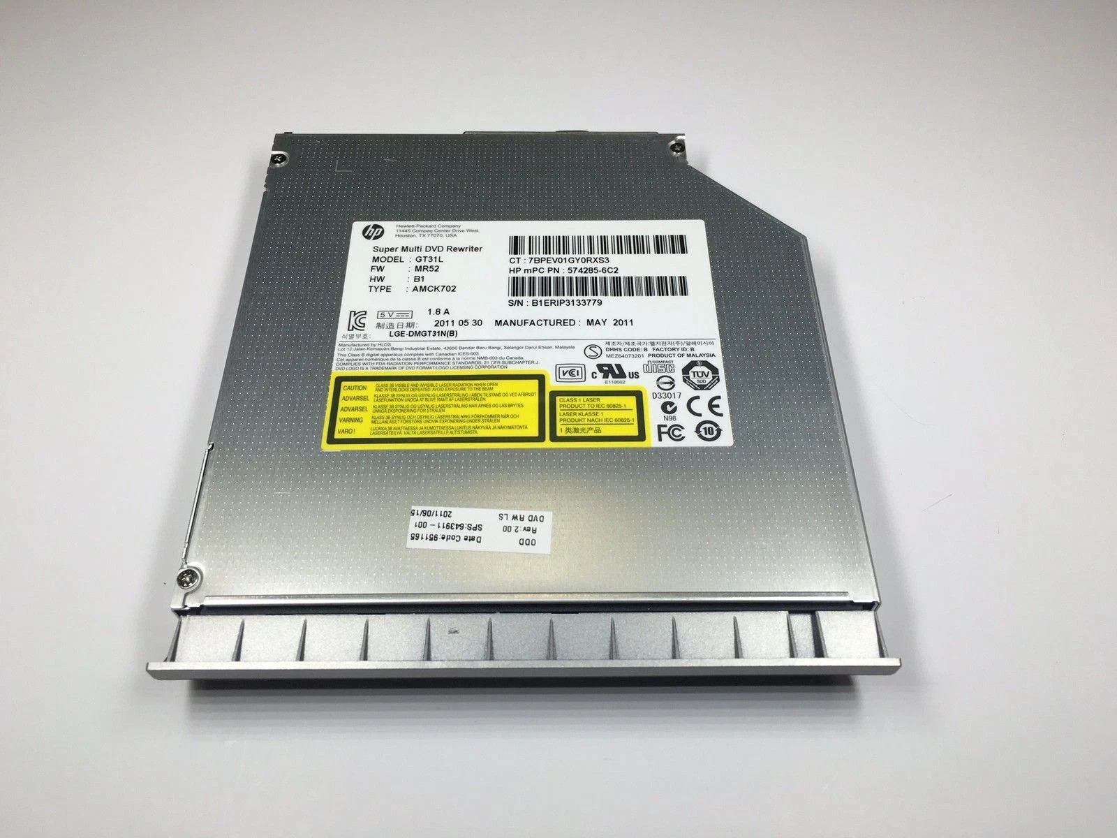 HP EliteBook 8460P Optical Drive DVD RW CD SATA GT50N 643911-001 Genuine & Bezel
