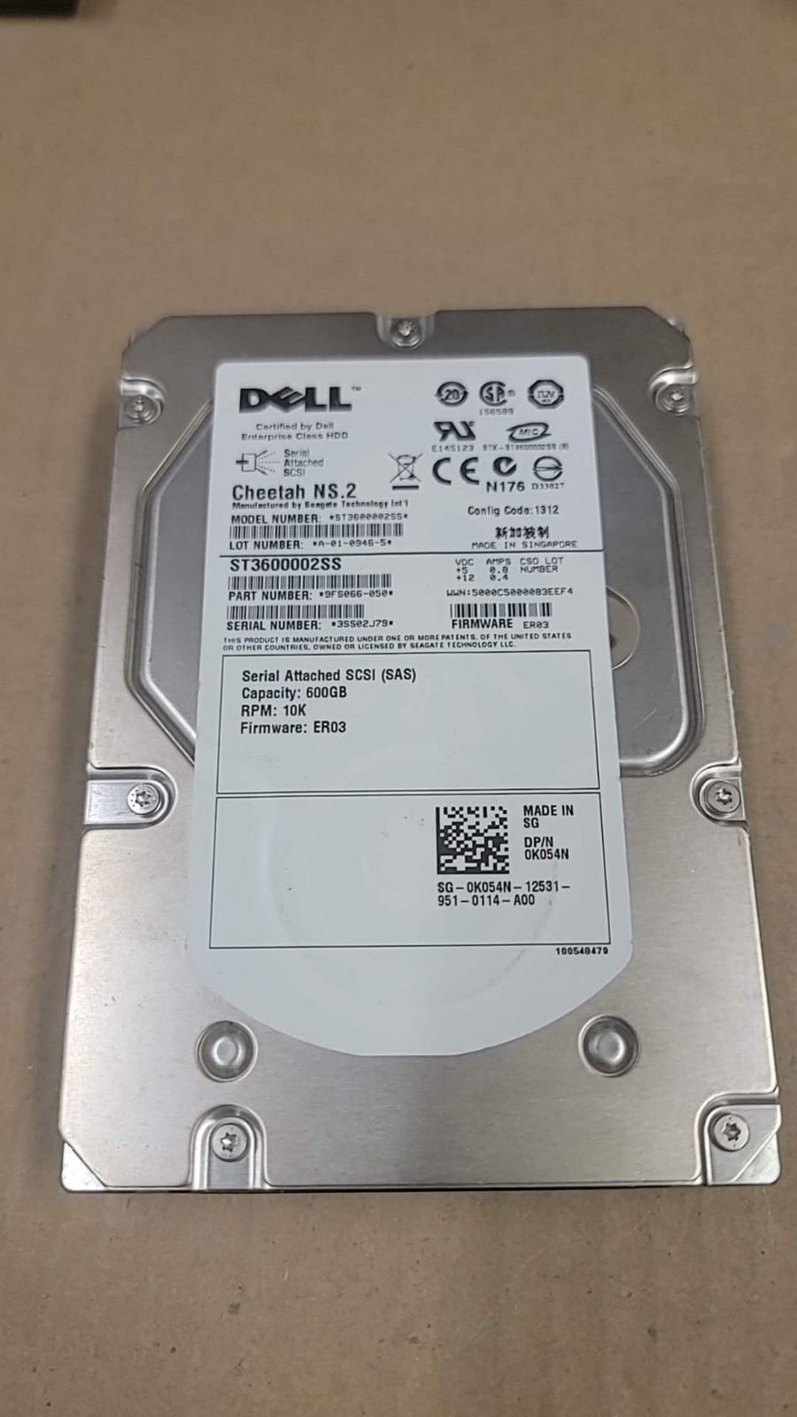 SEAGATE/DELL K054N/R752K/ST3600002SS -600GB 10K 6GB/s SAS HARD DRIVE