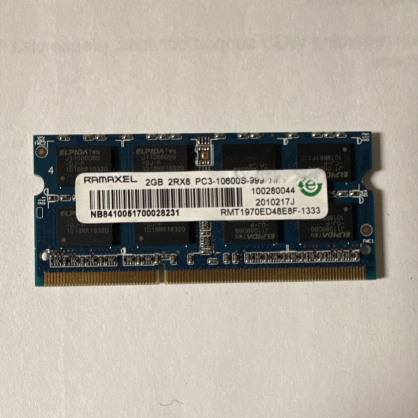 Ramaxel 2GB DDR3 SO-DIMM PC3-10600S 204-Pin Laptop Memory RMT1970ED48E8F-1333