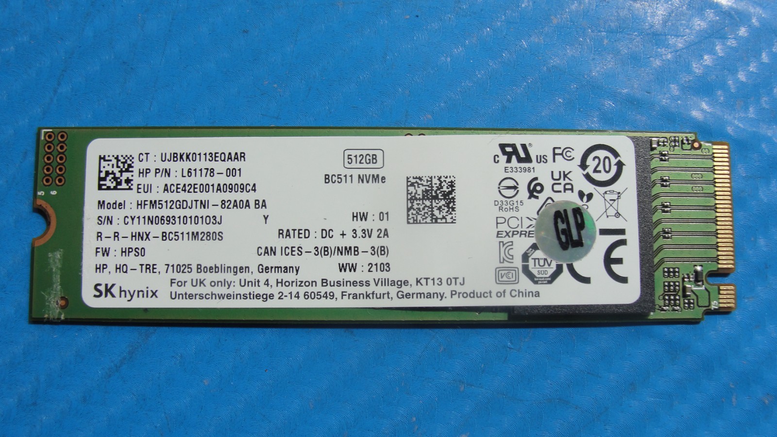 HP ENVY x360 15-dr1066nr SKhynix 512GB NVMeM.2 SSD HFM512GDJTNI-82A0A L61178-001