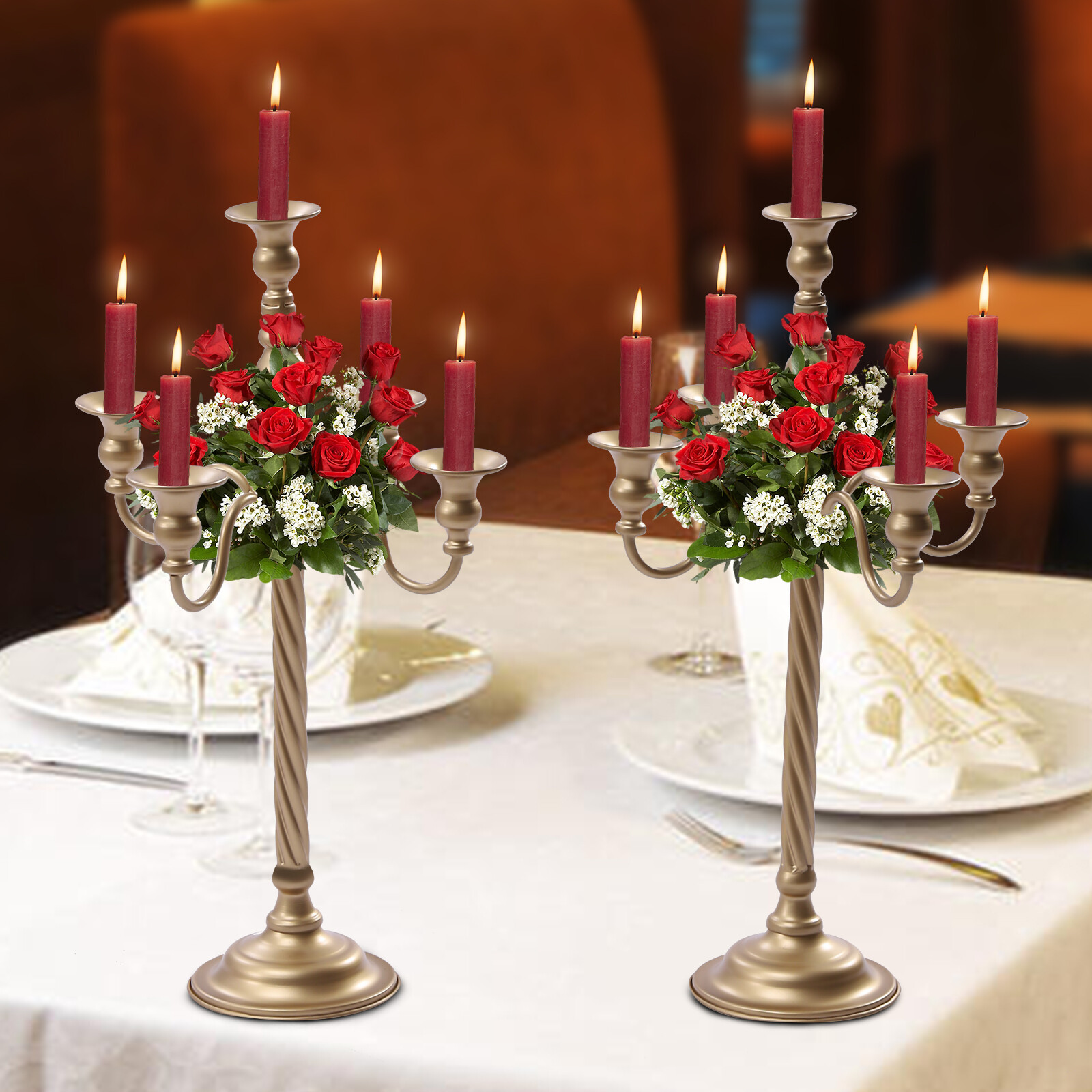 2 Pacs Gold Candelabra Tall Candlestick For Candle& Floral Metal Candle Holders
