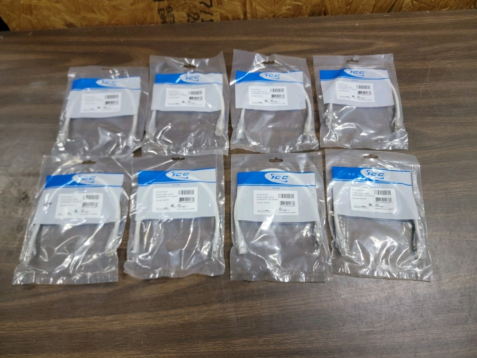 (8) Icc ICPCST01WH Patch Cord Cat6 Clear Boot 1' White