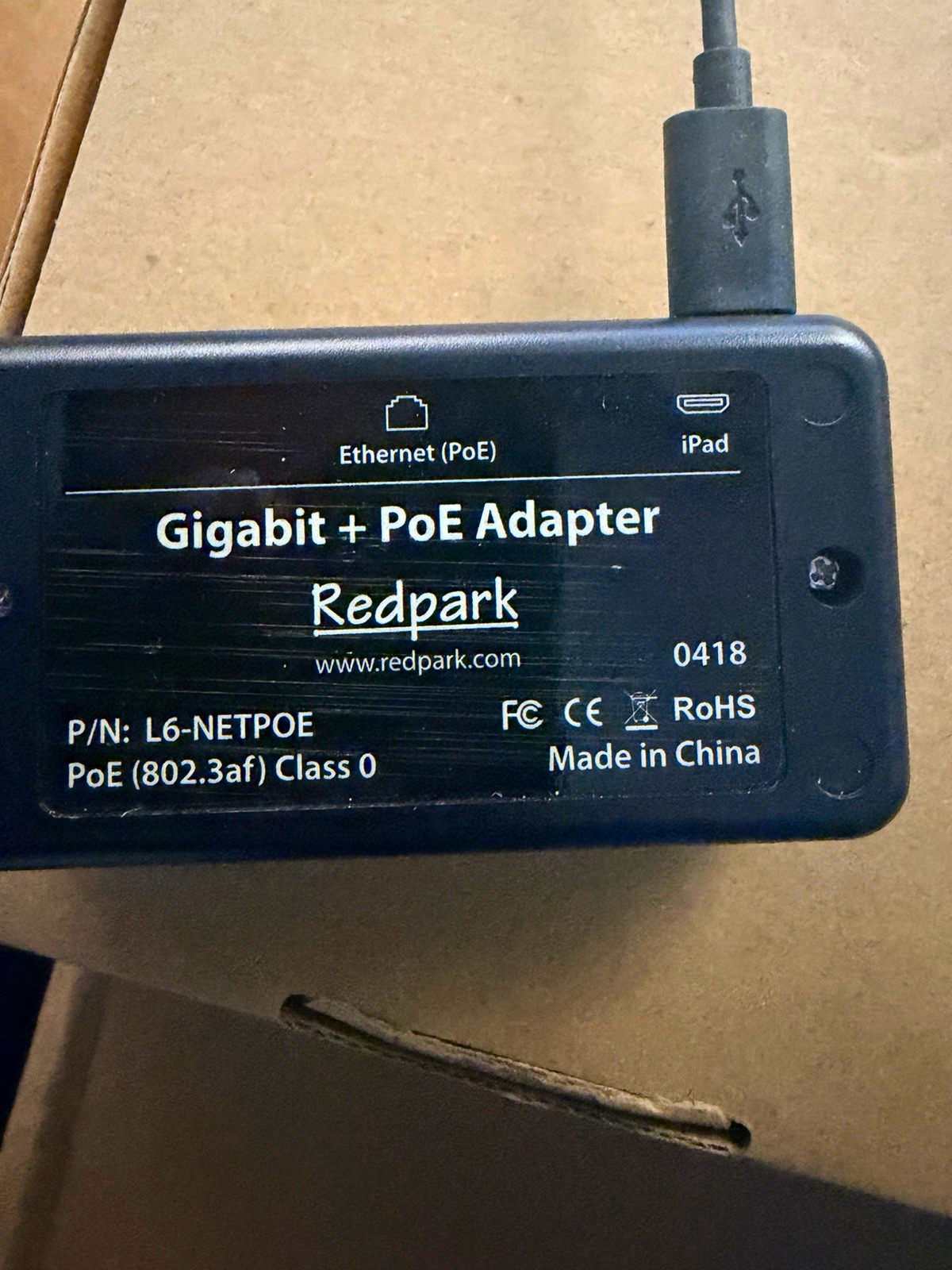 Redpark Gigabit PoE Ethernet Adapter RJ-45 to Lightning for iPad L6-NETPOE