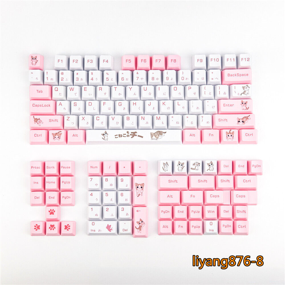 Cute Pink Cat Keycaps PBT OEM Height 131 Key Caps Japanese Sub For MX Keyboard