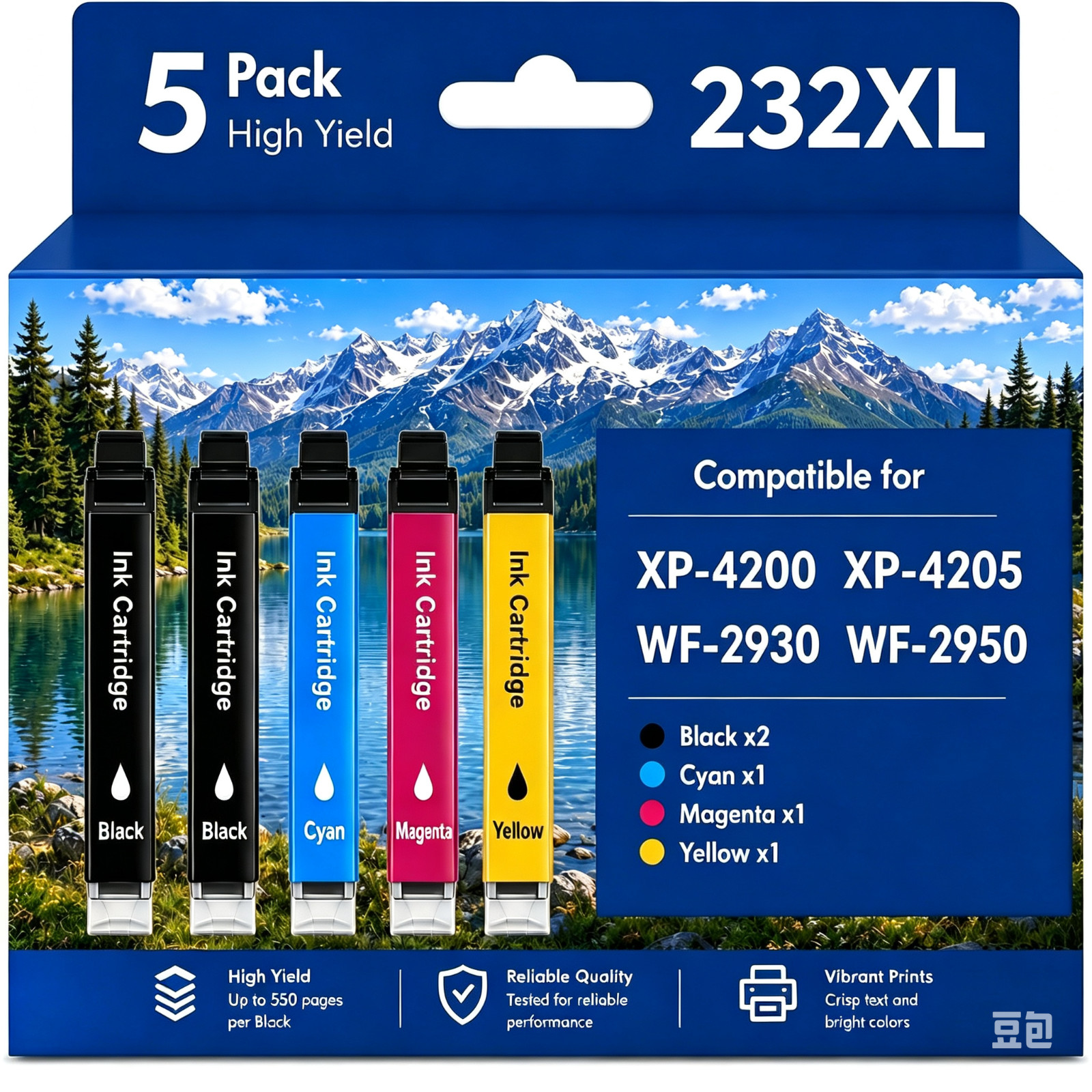 5 PACK 232XL Ink Replacement for Epson WF-2930  WF-2950  XP-4200 Printers