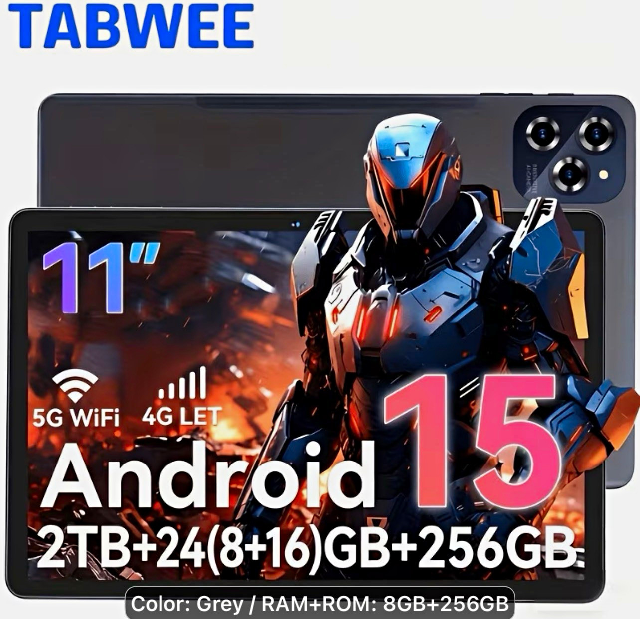 TABWEE T90 11” in Android 15 Tablet 8GB RAM 256GB 1920x1200 Wi-Fi LTE 4G Gray