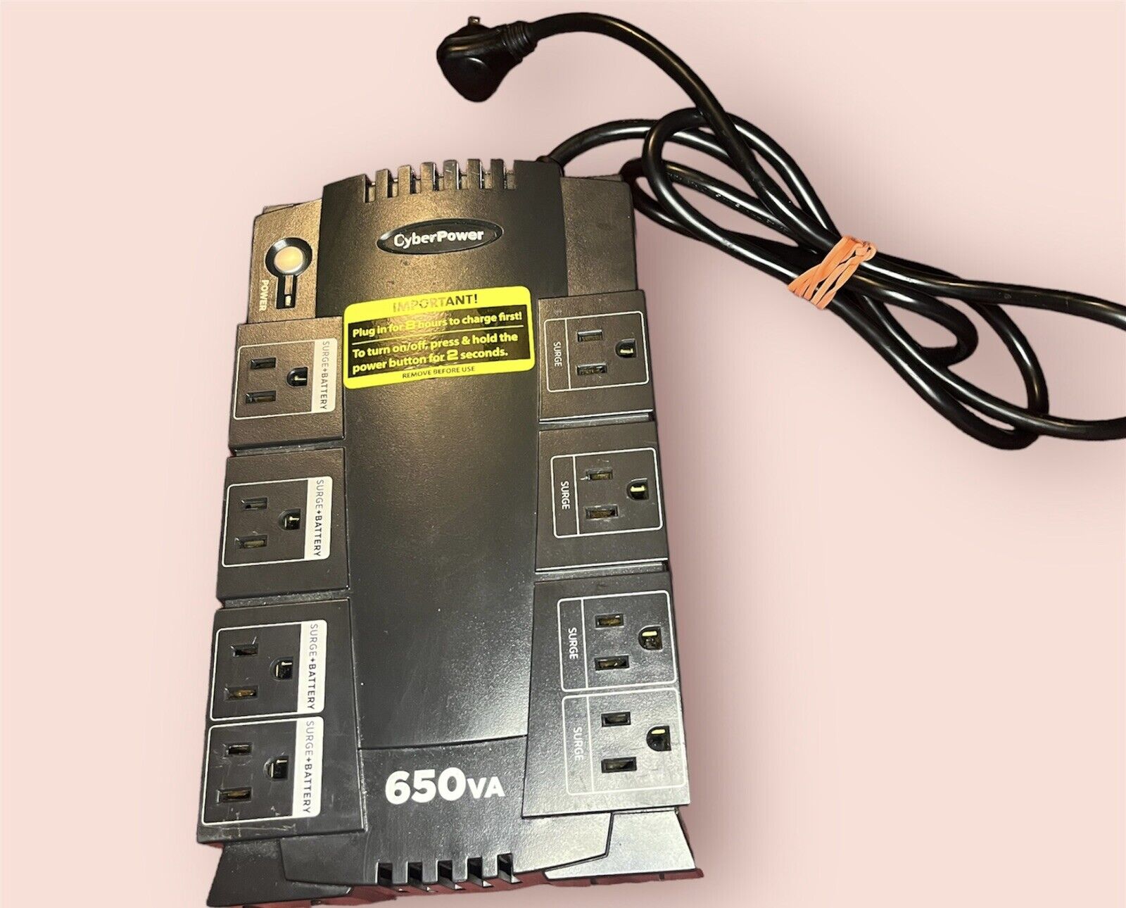 8 Outlet CYBERPOWER 650 VA BATTERY BACKUP SURGE PROTECTOR.
