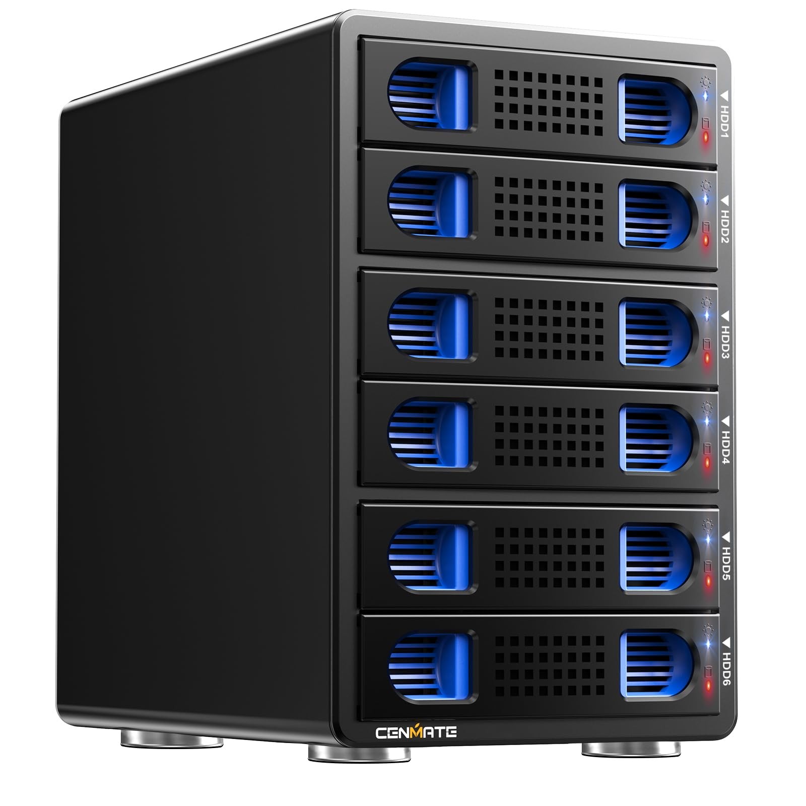 CENMATE Aluminum 6 Bay Hard Drive Enclosure with Cooling Fan for 6 bay, Black
