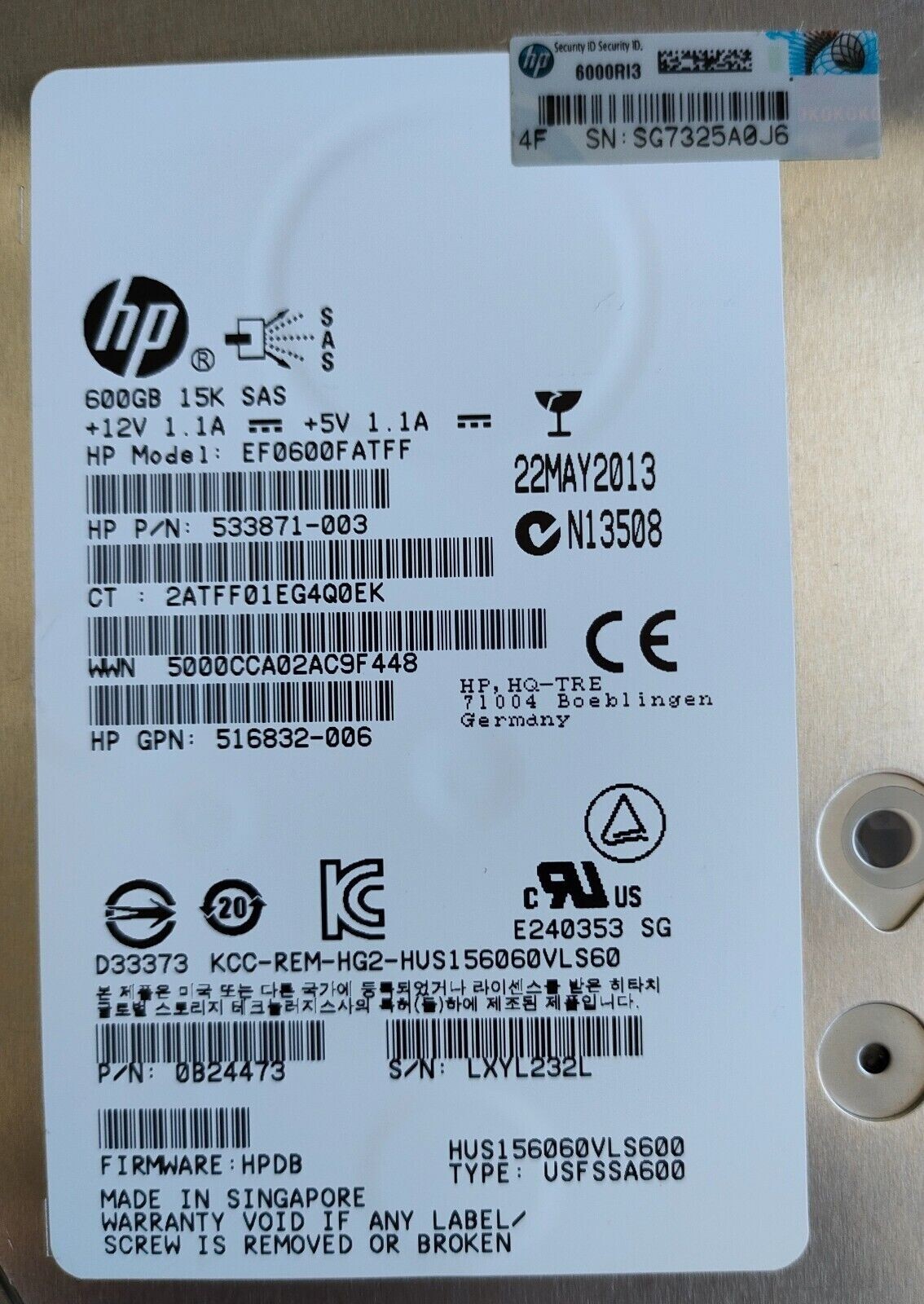 FOR New HP DUAL PORT 6G ENT Hard Drive 653952-001 652620-B21 600GB 15K SAS 3.5"