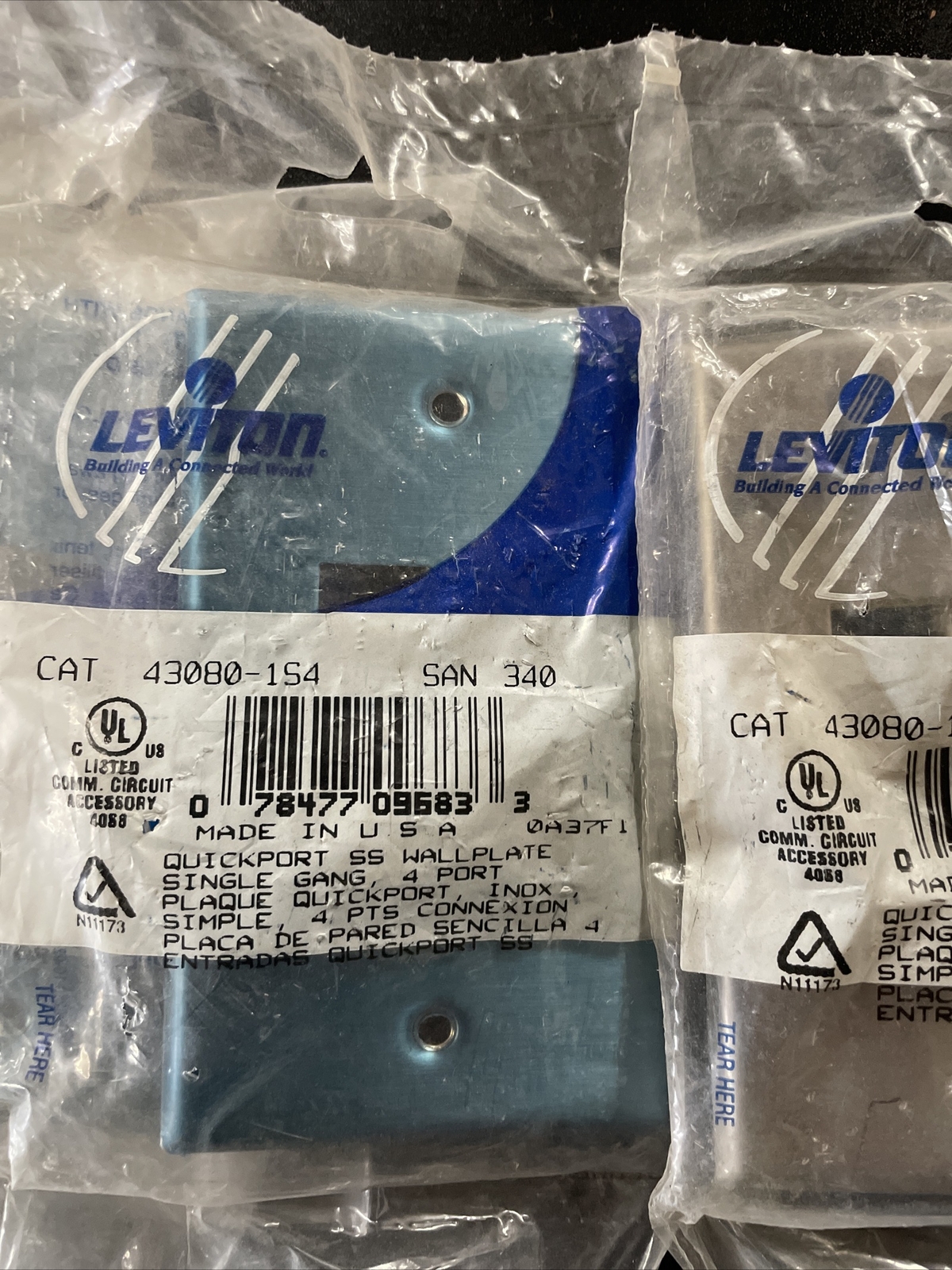 Lot of 9 new Leviton 43080-1S4 stainless stell wallplate single gang 4 port