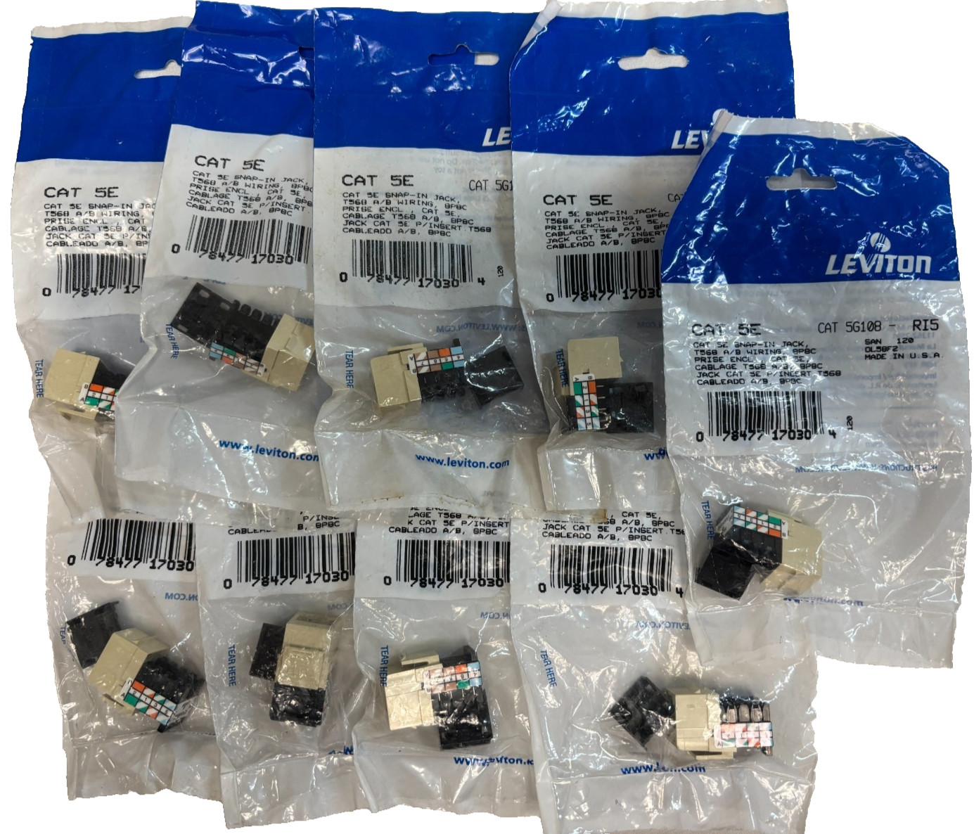 Leviton 5G108-RI5, CAT 5e Snap-In Jack - Ivory - Lot of 9 - New