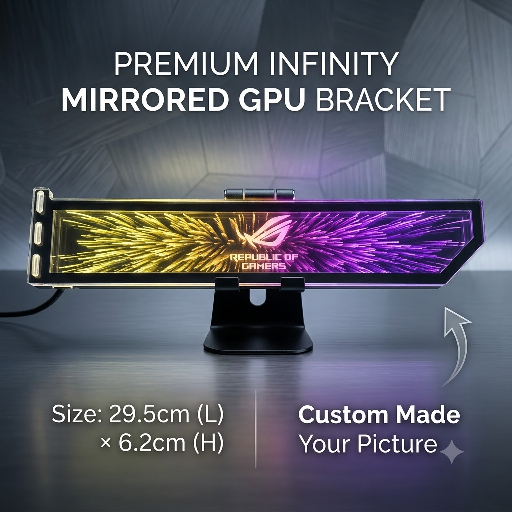 Custom Image ARGB Infinity Mirror GPU Support Bracket Graphic Card Holder Deco