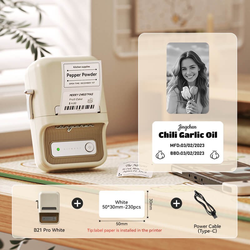 NIIMBOT B21 Pro 300dpi Label Printer, Photo Printing, Bluetooth Connection