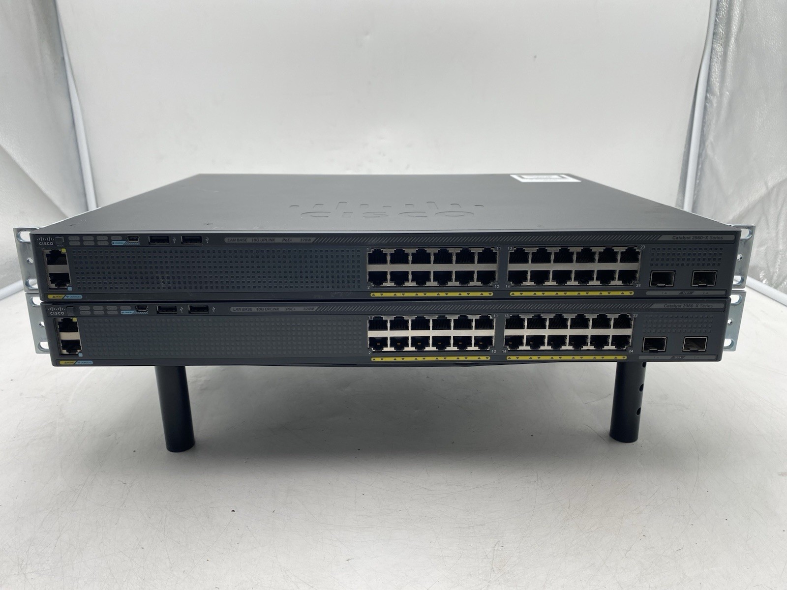 Lot of 2 Cisco Catalyst WS-C2960X-24PD-L 24-Port PoE Network Switch w/ Stack Mod