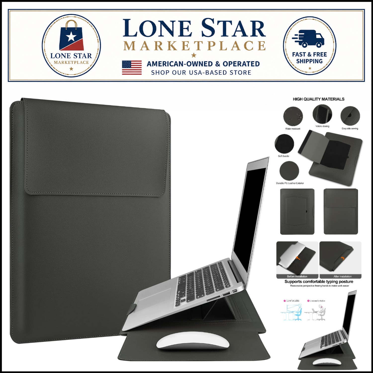 Waterproof 15.6'' Laptop Sleeve with Adjustable Stand for Ultimate Protection