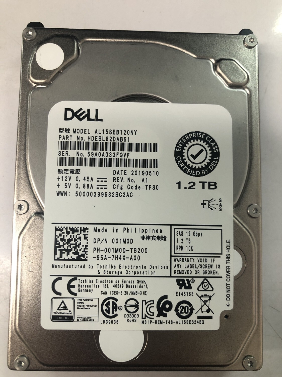 HARD DRIVE for Dell  001M0D 01M0D  1.2T SAS 12G 10K 2.5'  AL15SEB120NY 