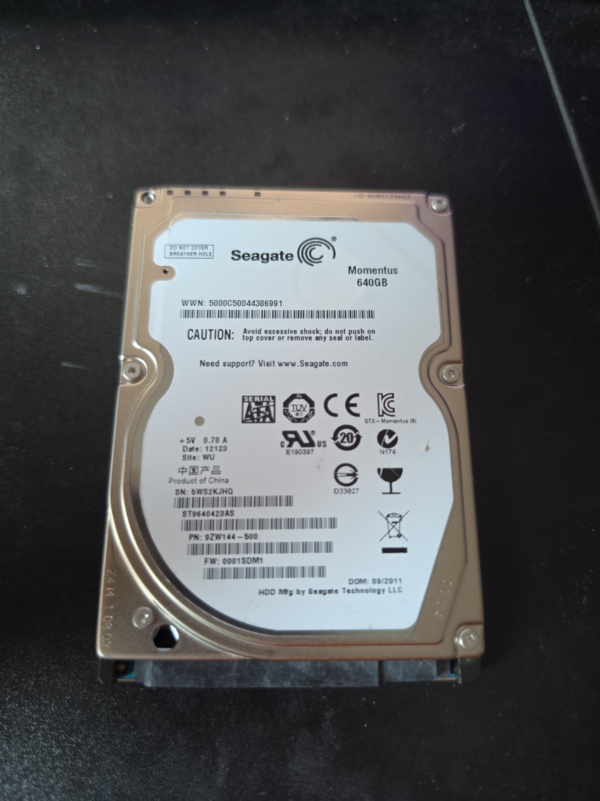 HDD Hard Drive SATA Laptop 2.5" Seagate Momentus ST9640423AS 640GB