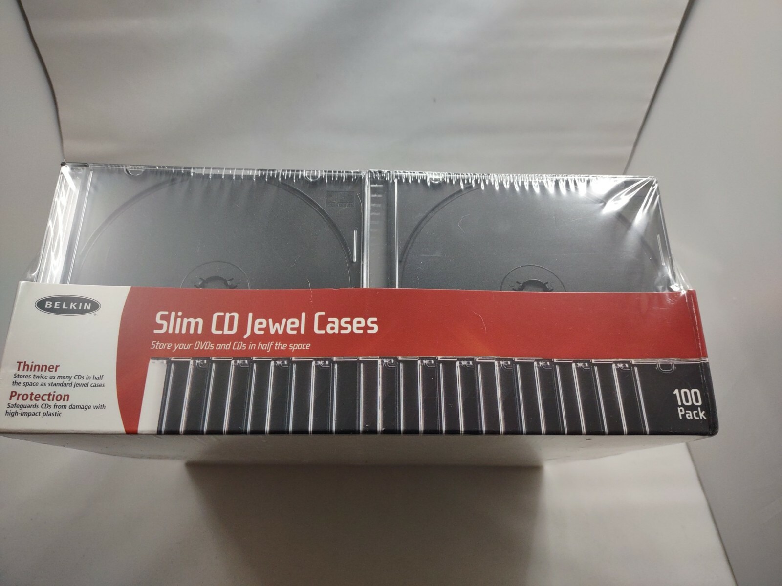 Belkin Jewel Cases Slim Style 100 Pack Storage Clear/Black For CD's DVD's