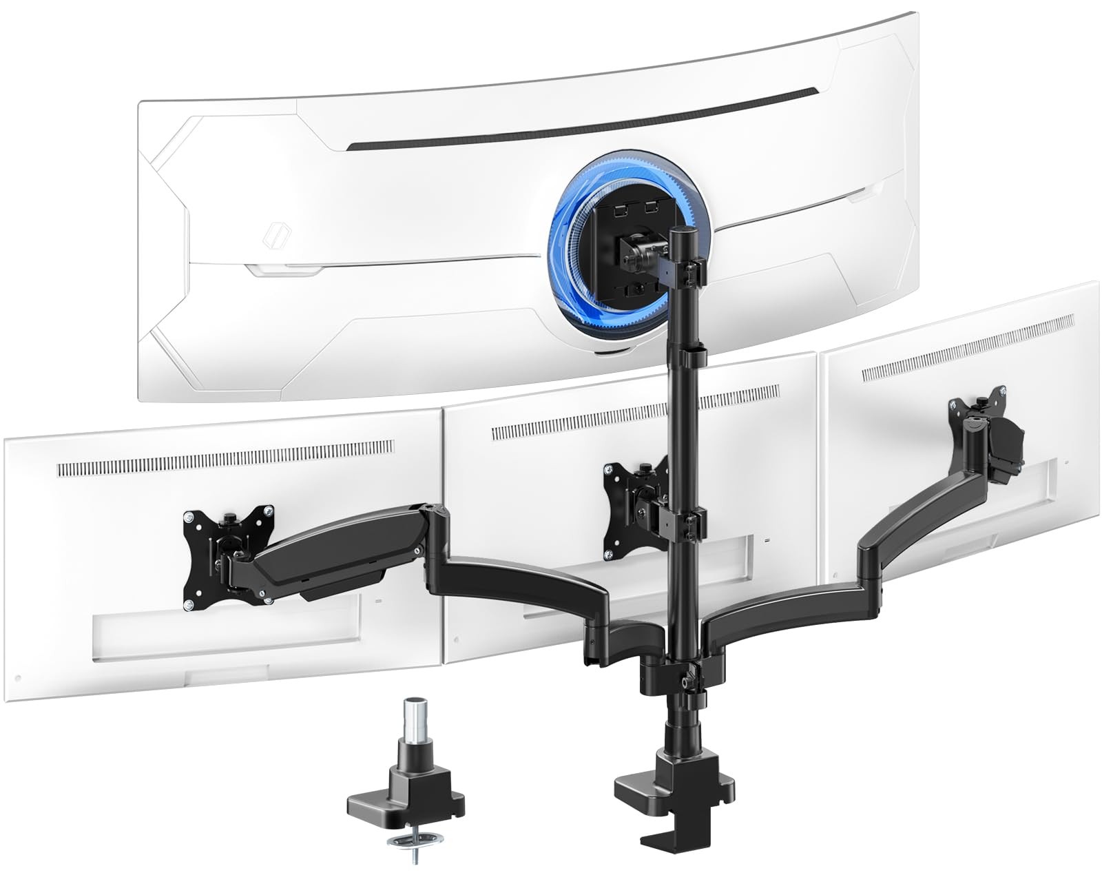 PUTORSEN Quad Monitor Mount for up to 49’’ Ultrawide on Top Bracket and 27’’...