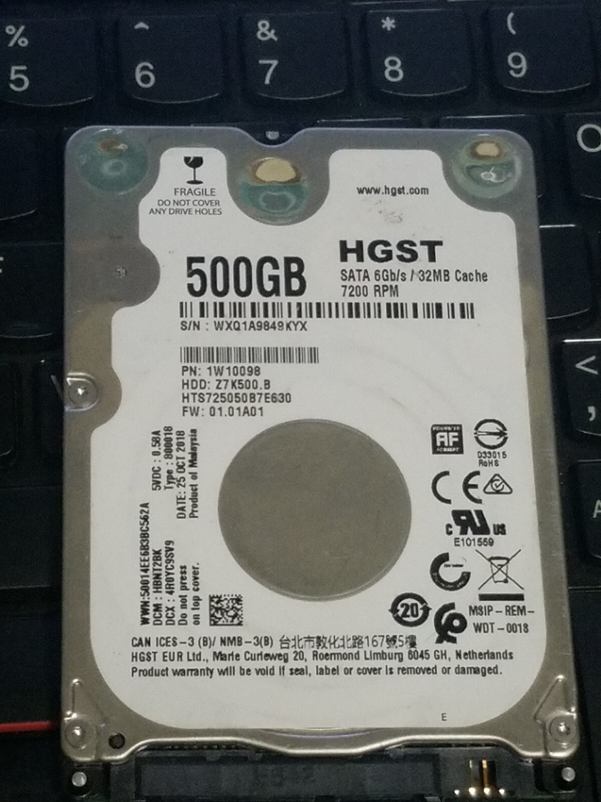 HGST 500 GB SATA 6Gb/s 32MB CACHE 7200 RPM 2.5" HDD