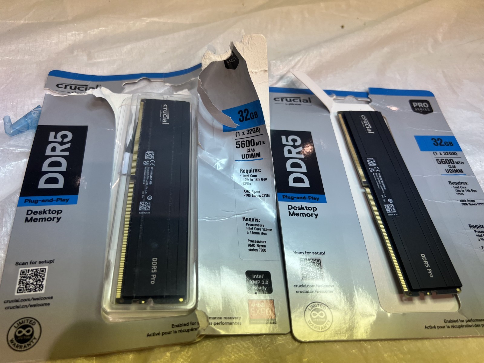 NEW CRUCIAL PRO 64GB 2x32GB DDR5-5600 CL46 INSTALLED/REMOVED NEVER POWERED UP