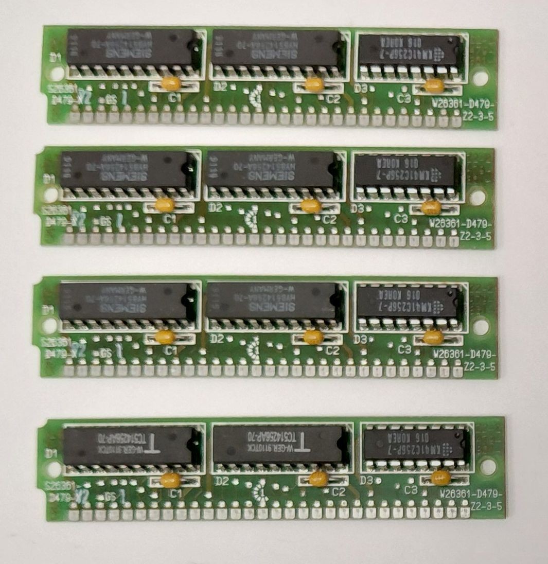 4x Siemens W26361-D479-Z2-3-5 256KB SIMM RAM (70ns, Retro, 30-pin, 1991)