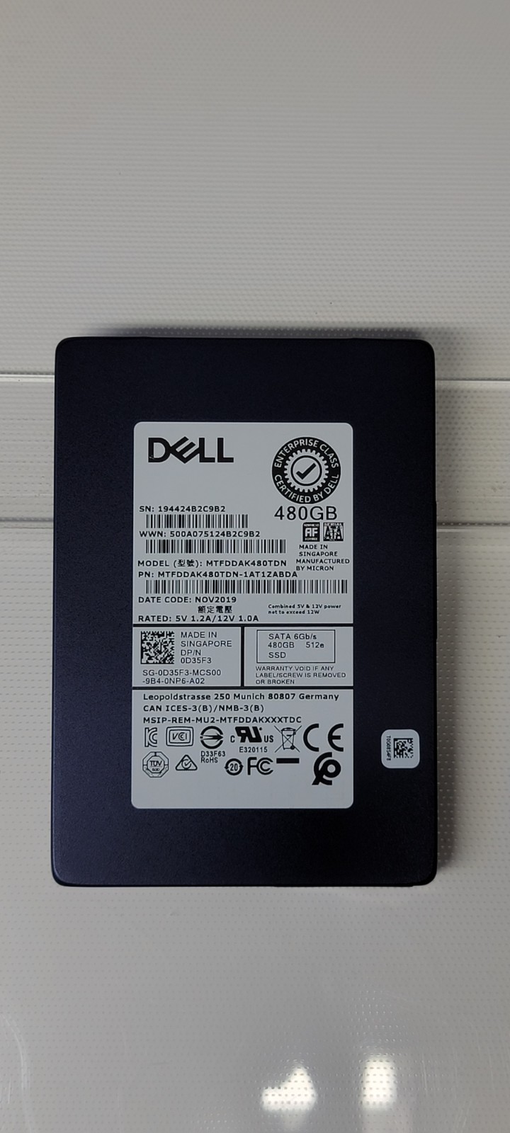 DELL MTFDDAK480TDN (0D35F3) 480GB SATA SSD 2.5" HEALTH GOOD GRADE B *QTY