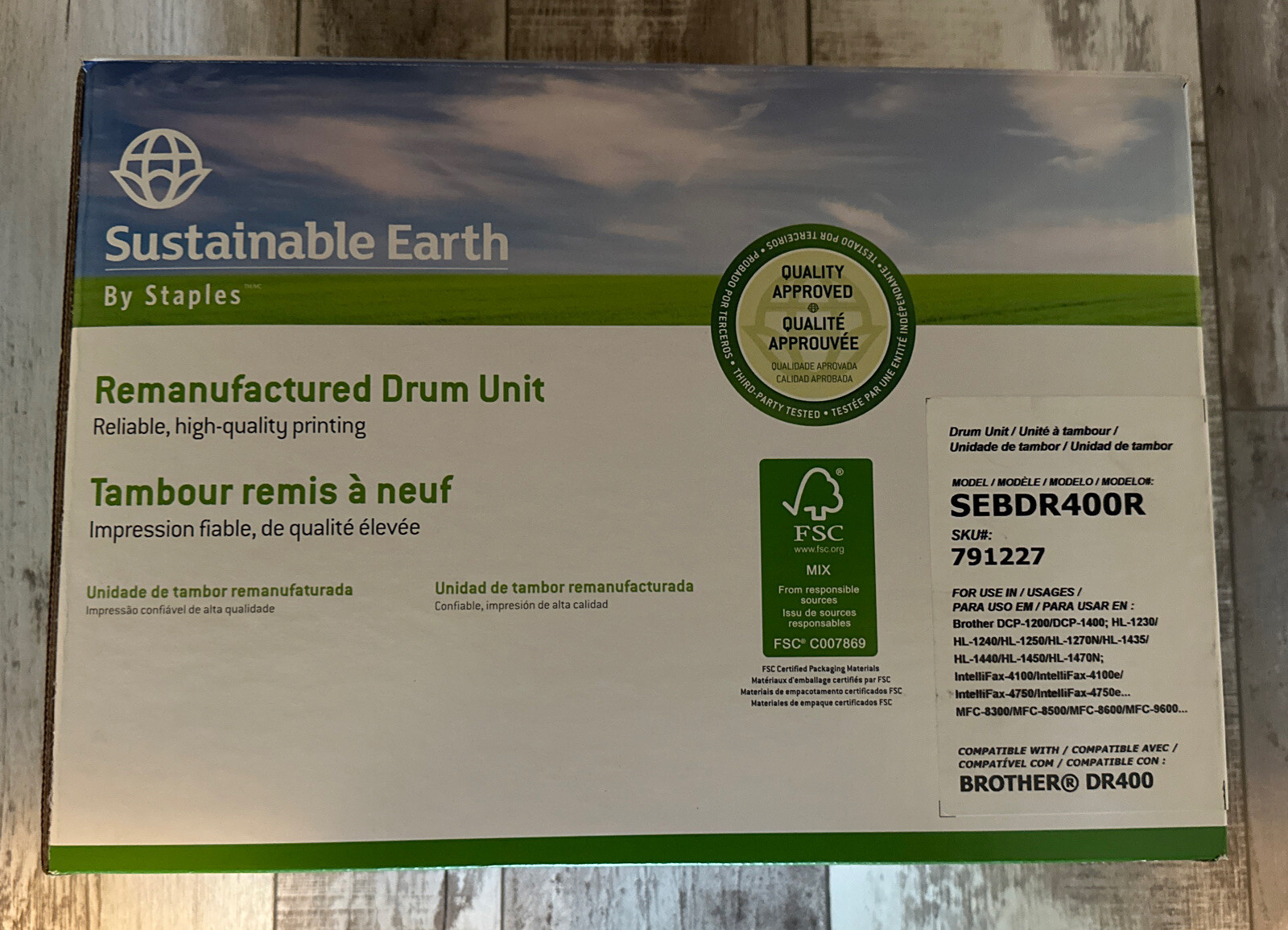 Staples Sustainable Earth Toner Drum Unit SEBDR400R For Brother DR400 Brand New