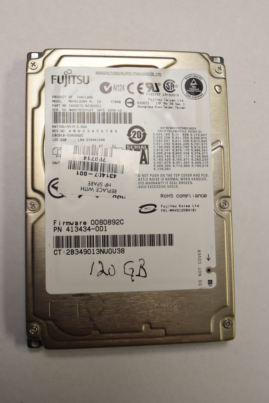 Fujitsu MHV2120BH CA06672-B25600C1 SATA 2.5" Hard Drive 120gb - TESTED AND WIPED