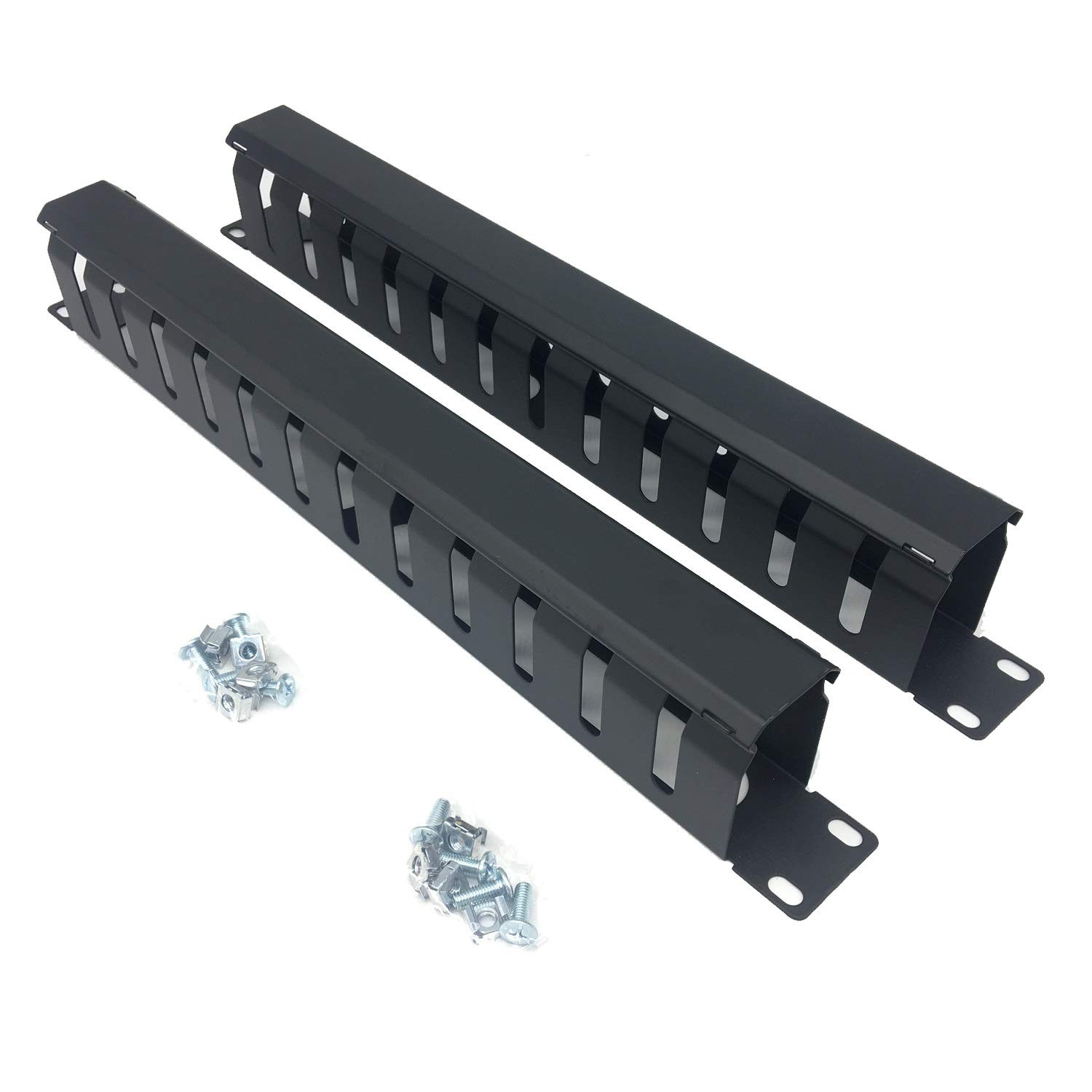 2 Pack Metal 1U 19 Inch Cable Manager 12 Big Slots with Cover