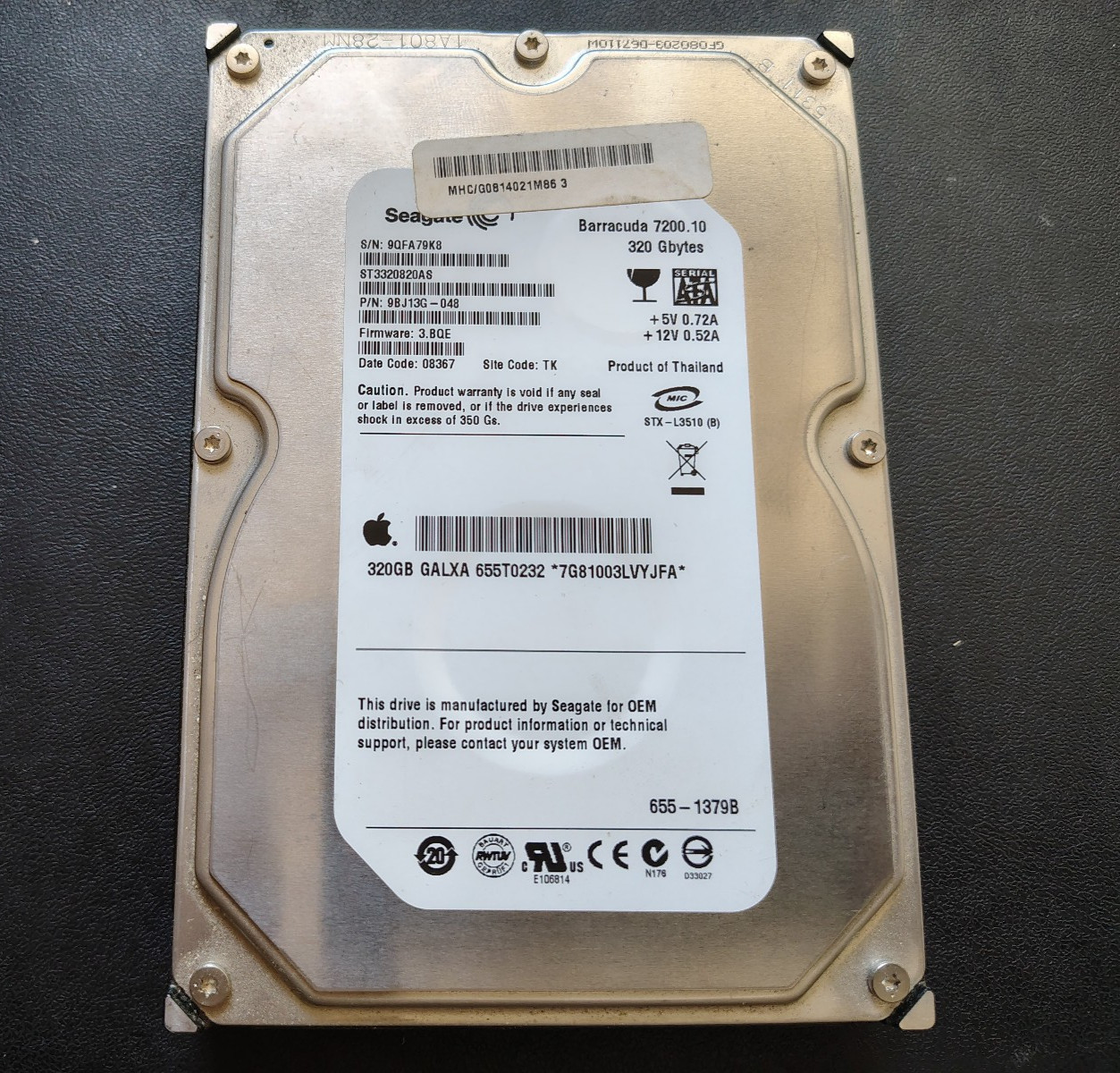 Apple Seagate Barracuda 7200.10 320GB HDD ST3320820AS 655-1379B Mac Pro A1186