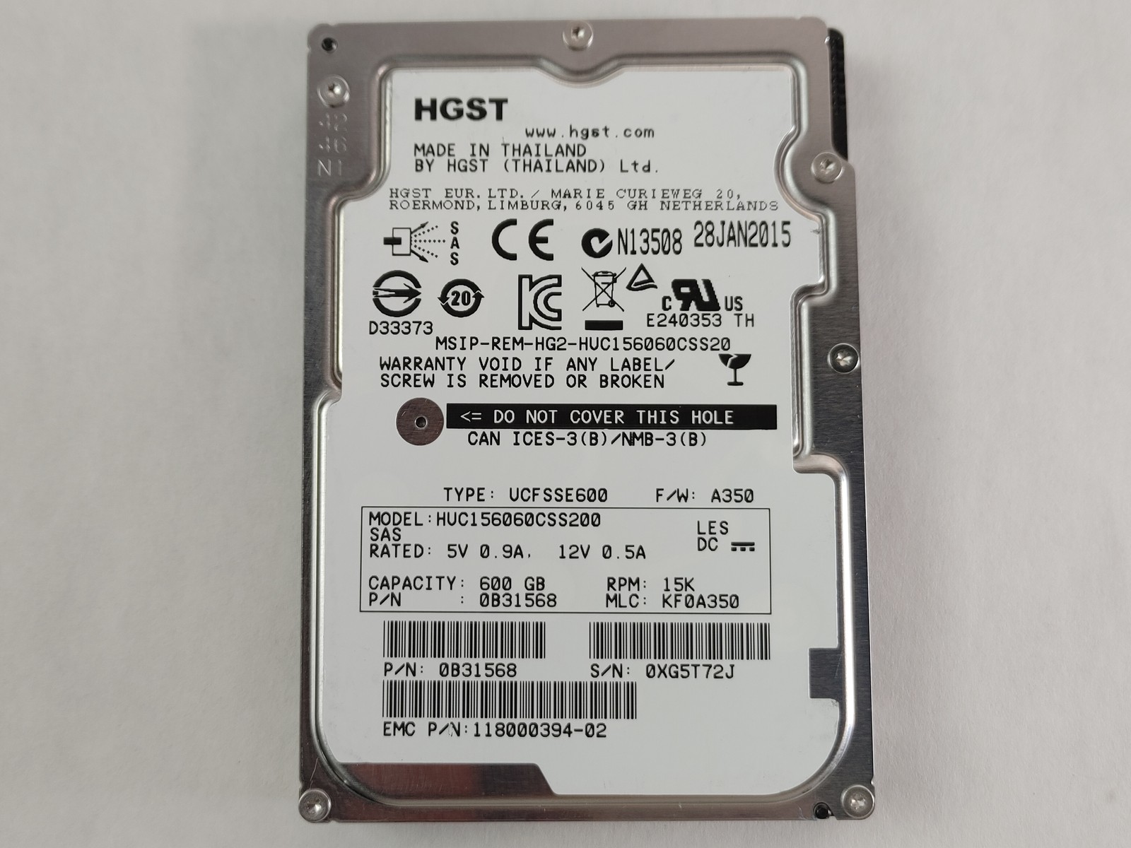 Lot of 5 HGST EMC HUC156060CSS200 CLAR600 600 GB 2.5 in SAS 3 Server Hard Drive