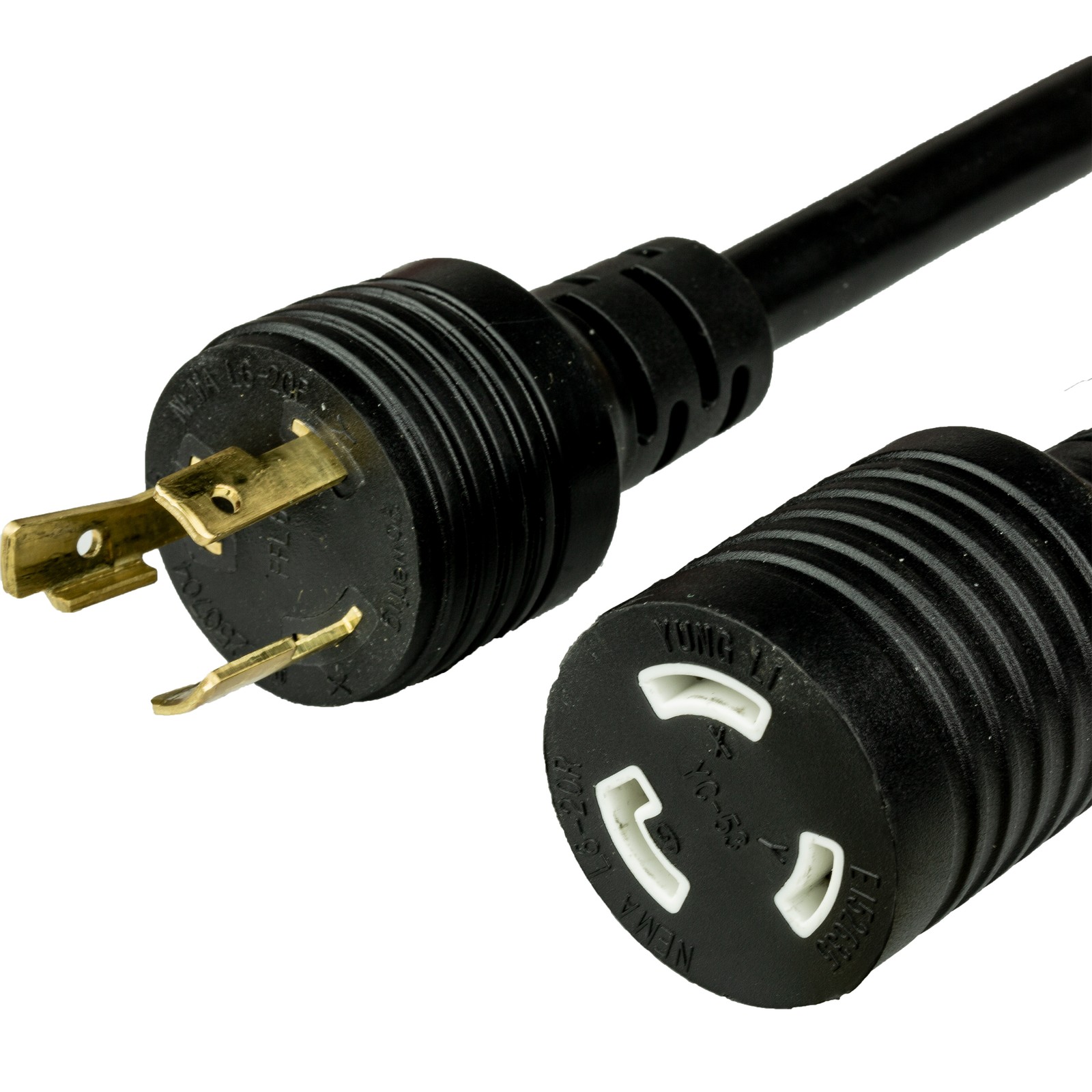 L6-20 20A 250V 12/3 SJT Power Extension Cord - Black - 25ft