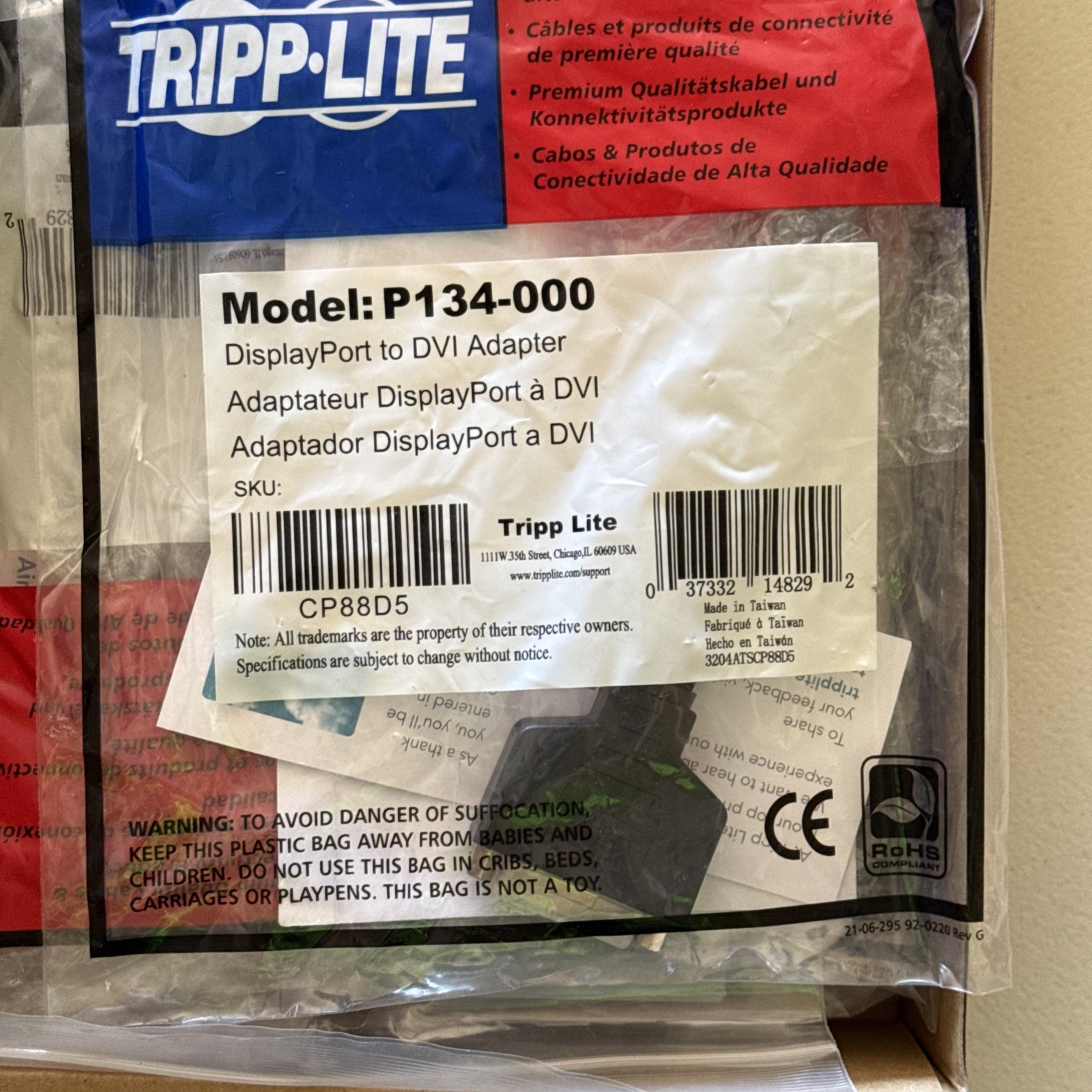 Lot Of 10 (1 Case) Tripp Lite P134-000 Display Port DP x DVI Video Adapter M x F