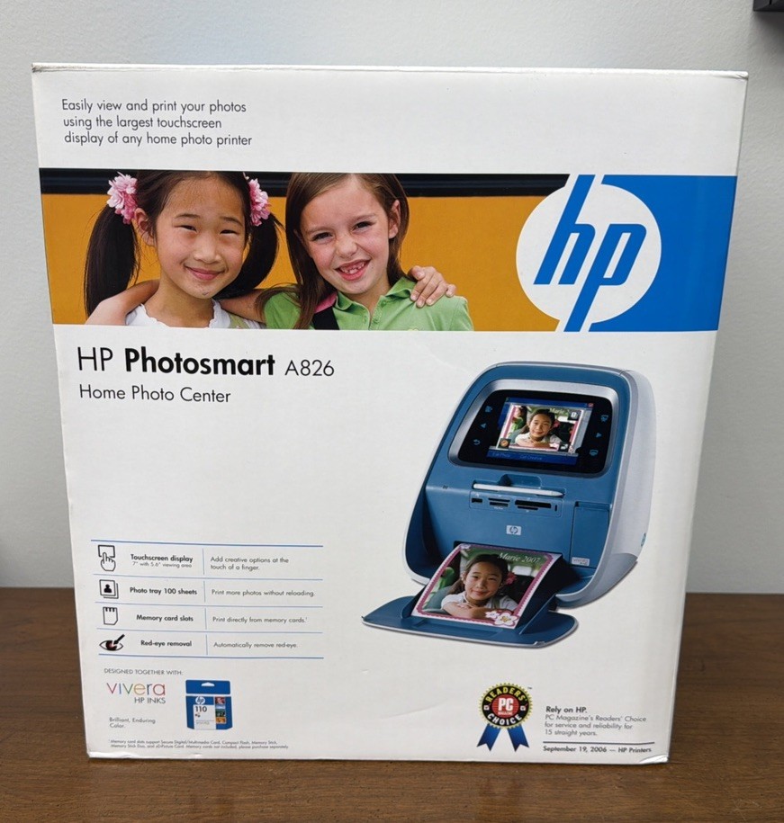 HP Photosmart A826 Inkjet Color Photo Printer Touchscreen USB 2.0 4800x1200