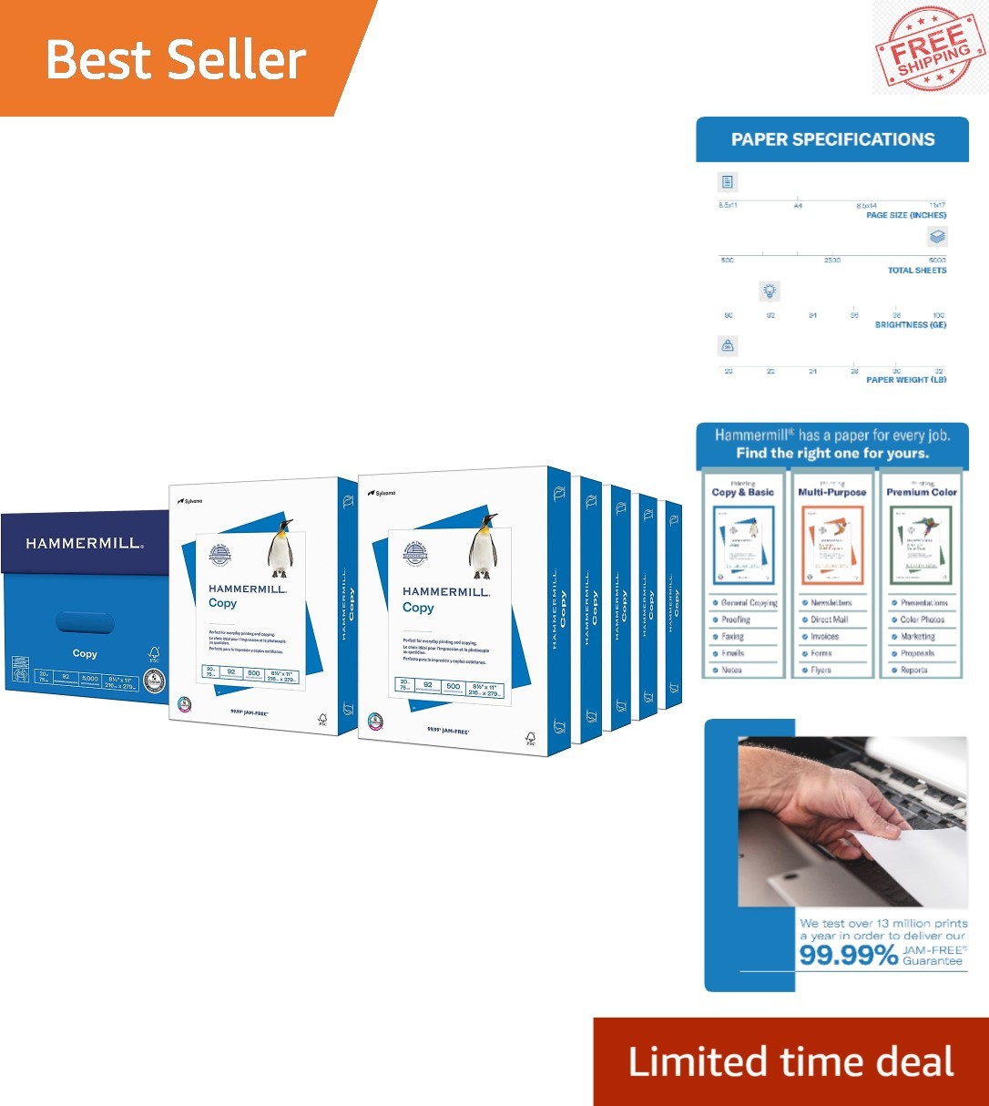 Elegant 20 lb Printer Paper, 8.5 x 11, Smooth Finish, 10 Reams of 500 Sheets