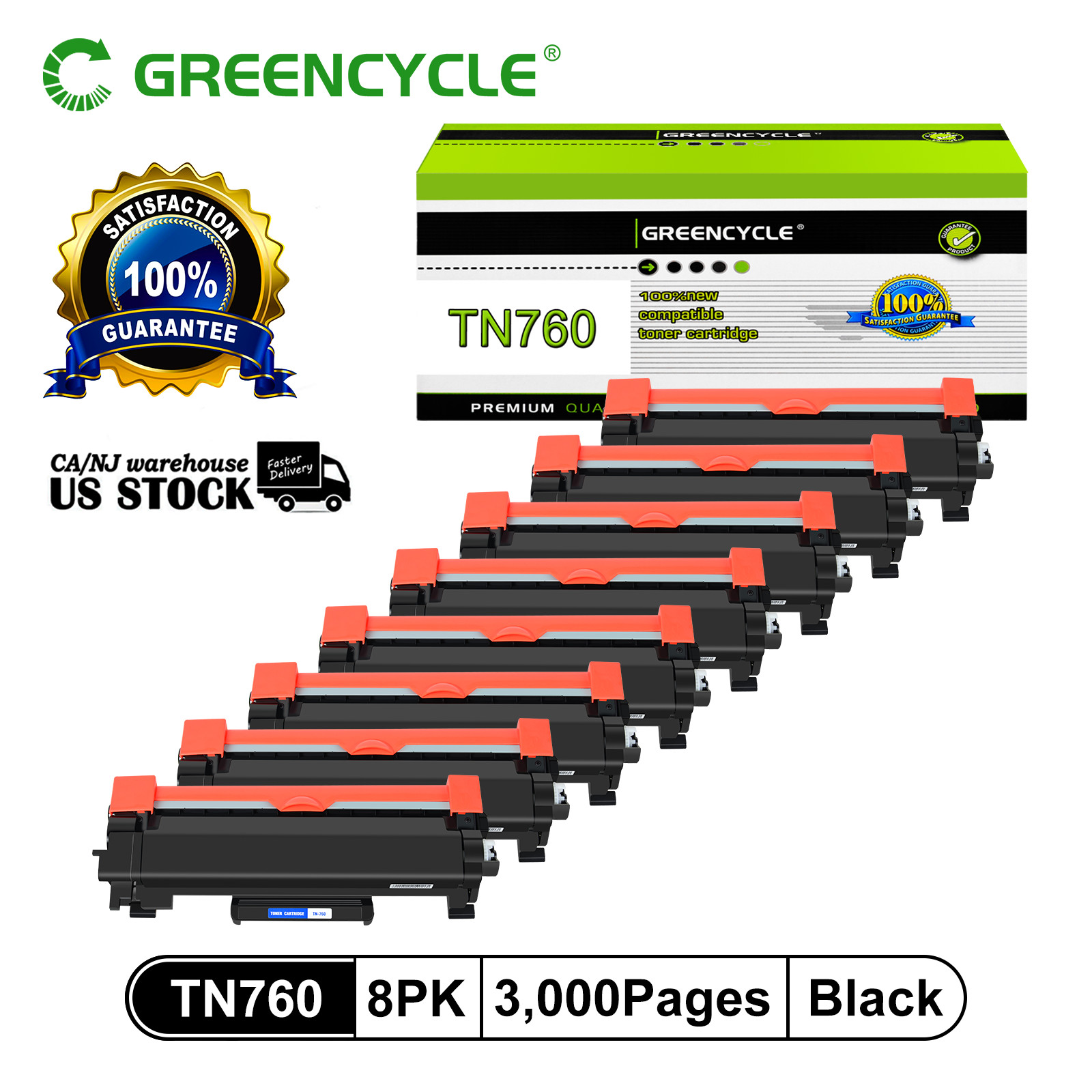 8 Pack TN760 Toner Cartridge Fits for Brother MFC-L2710DW MFC-L2750DW XL TN730