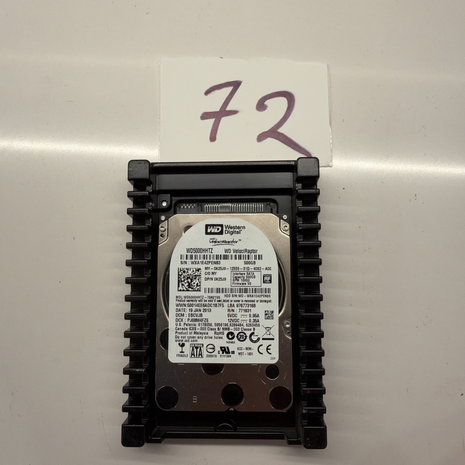 WD WD5000HHTZ-75N21V0 500GB 3.5" 6Gb/s 10K RPM SATA Hard Drive Dell P/N: 0K25J9