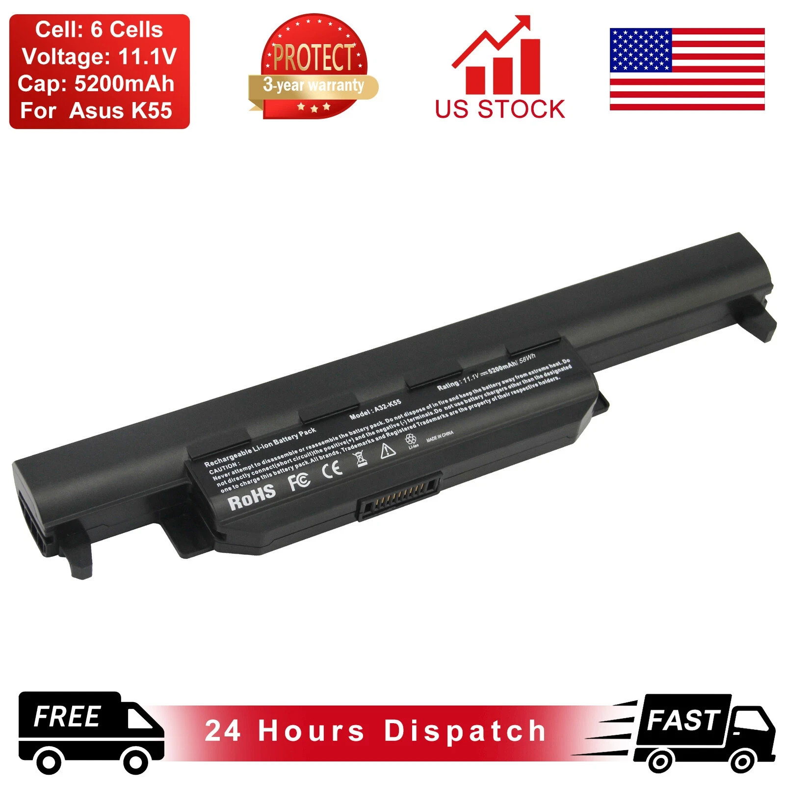 A32-K55 Battery for ASUS X45A X45U X45V X55A X55C X55VD U57A U57VM X75A X75VD