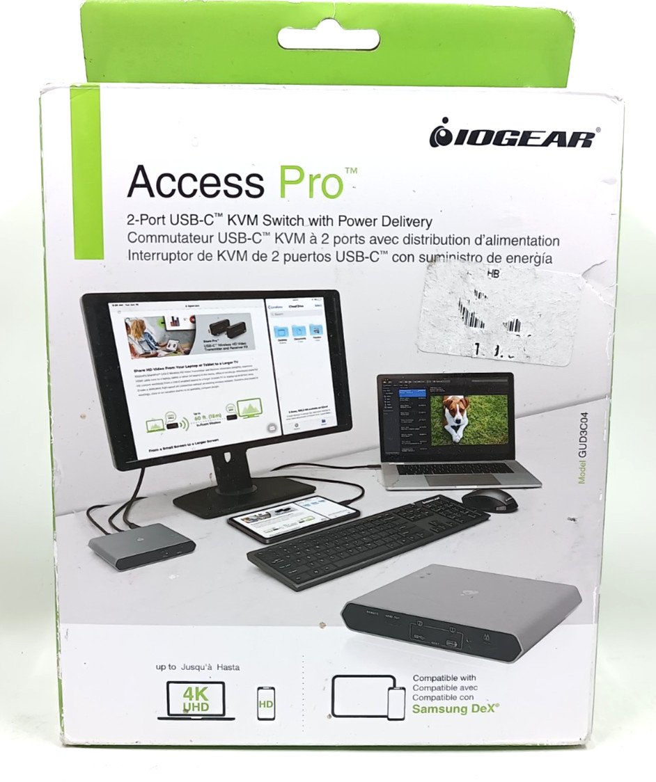 IOGEAR Access Pro 2-Port USB-C KVM Switch with Power Delivery (GUD3C04) - New