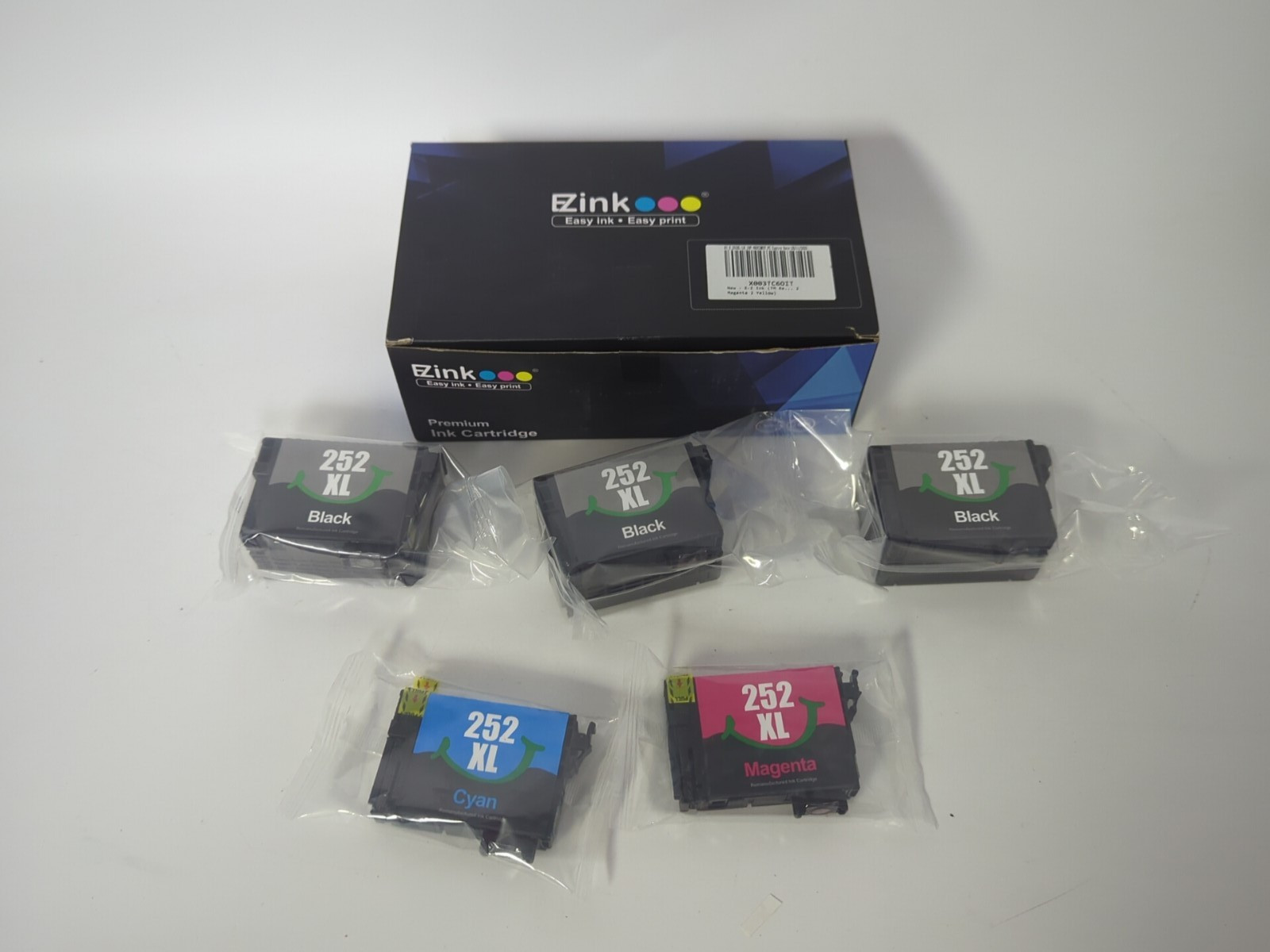 LOT OF 5 EZINK PREMIUM CARTRIDGE (3) 252XL B, (1) 252XL C, (1) 252XL M EXP. 2025