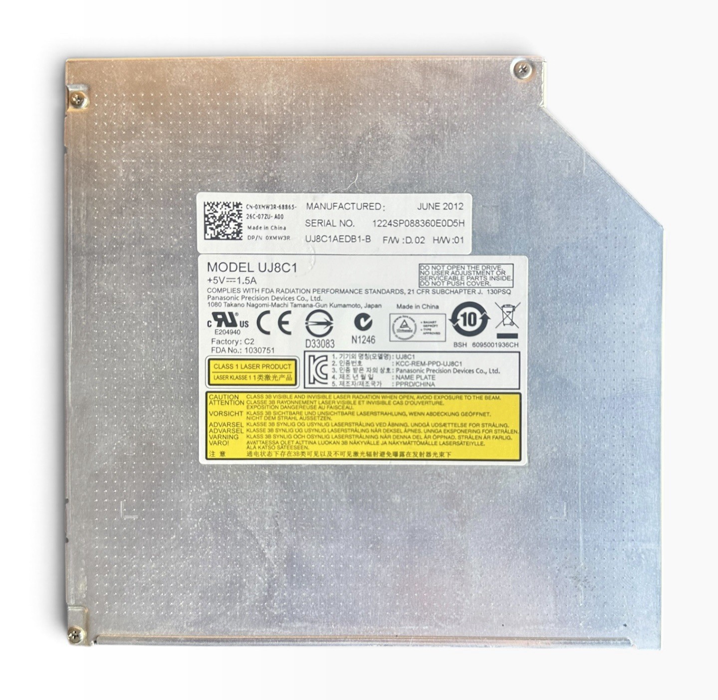 Panasonic UJ8C1 slim internal SATA DVD/CD-RW optical drive label
