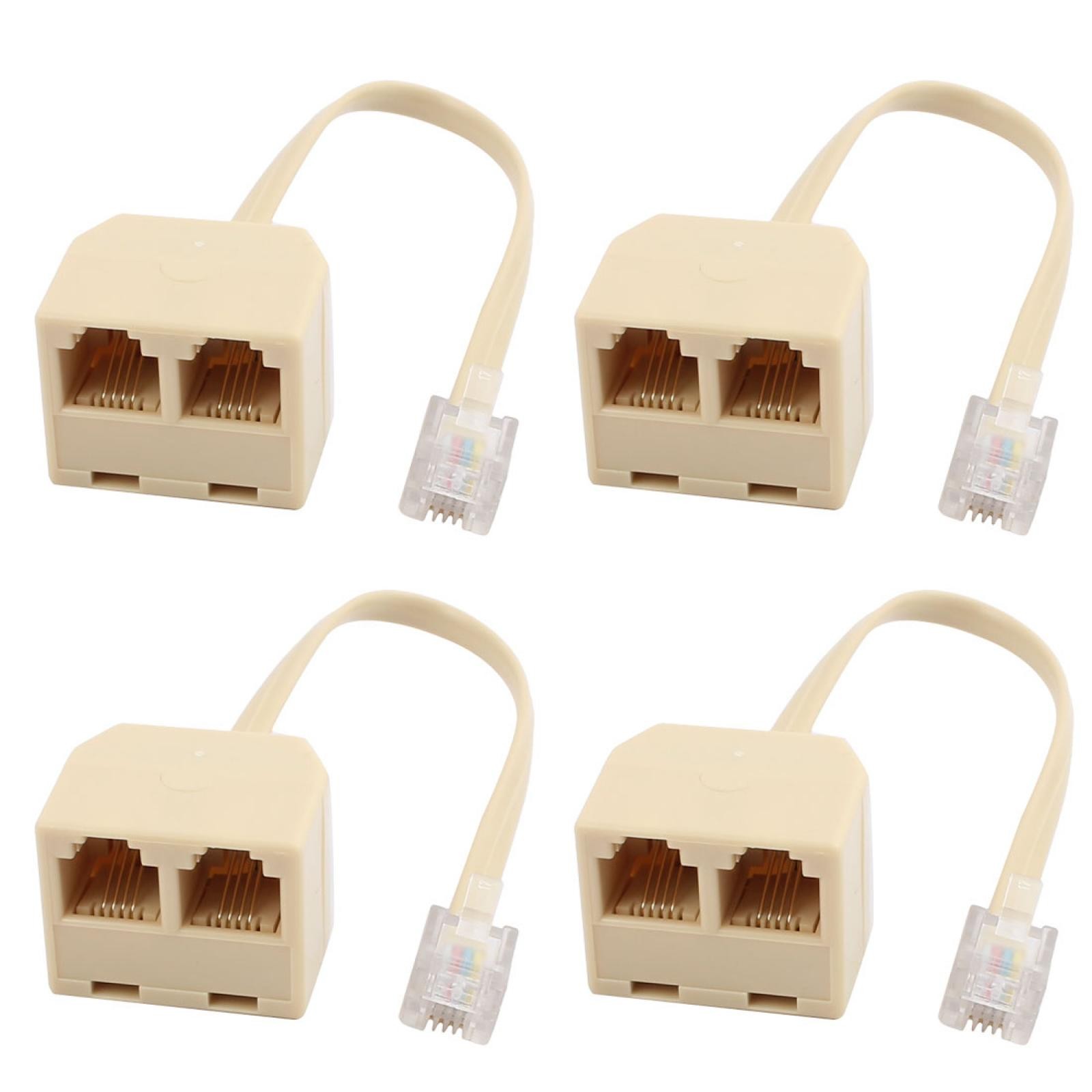 4Pcs RJ11 6P4C Male to 2 Ports Female Telephone Line Splitter Adapter Converter