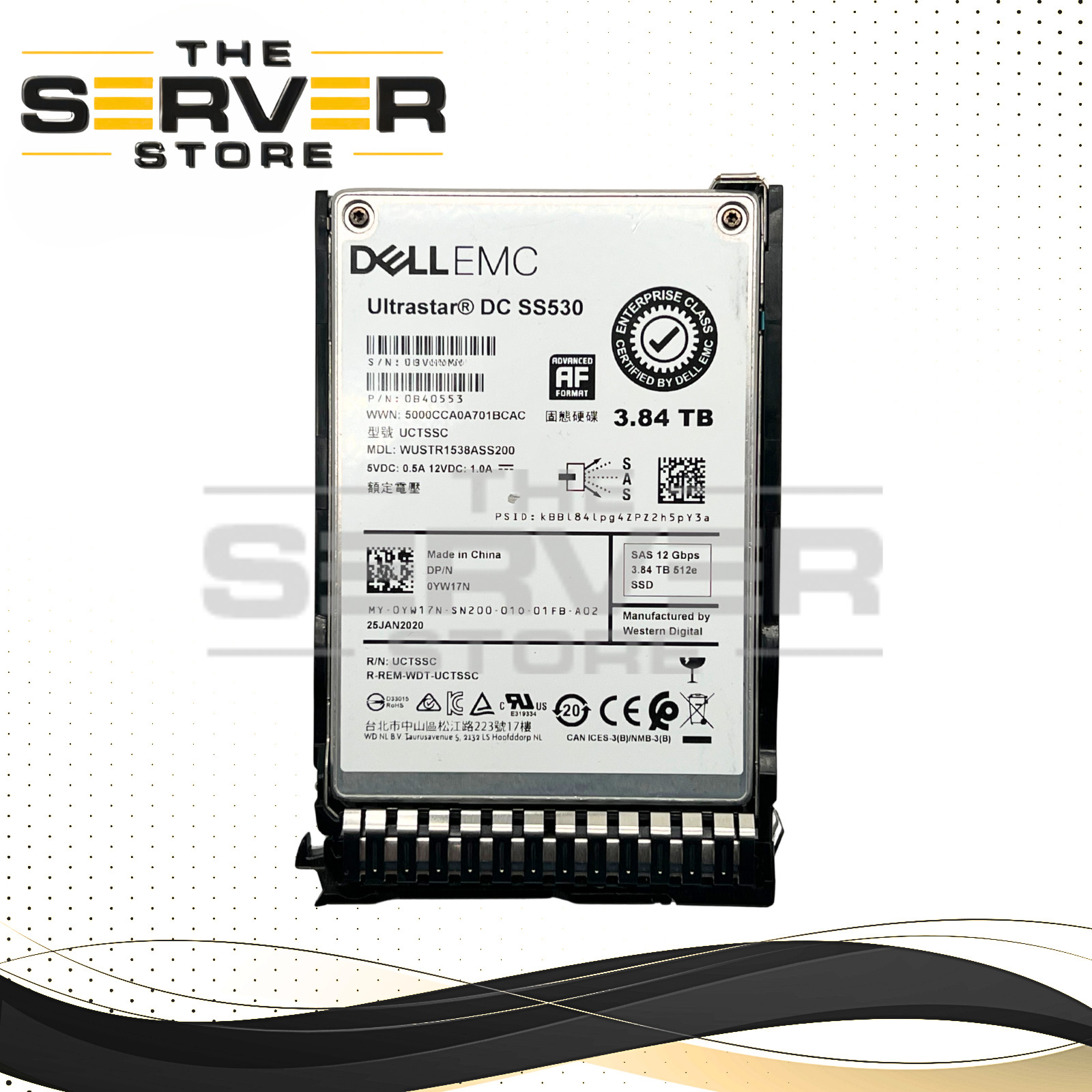 (NOB) 3.84TB WD DC SS530 12G SAS SSD 0YW17N for HPE ProLiant DL560 / DL580 G10