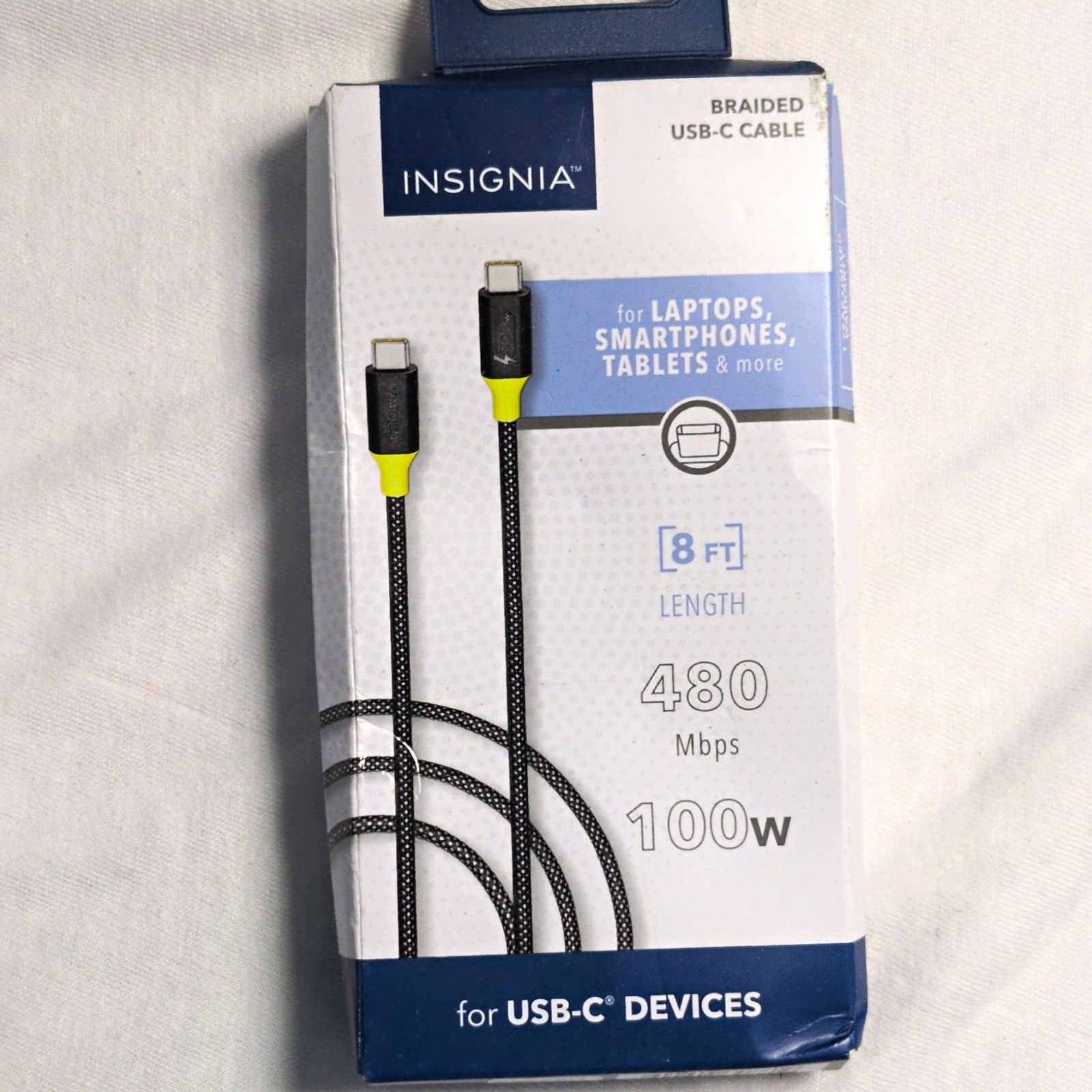 Insignia Braided USB-C to USB-C Cable 8ft 100W 480Mbps Black