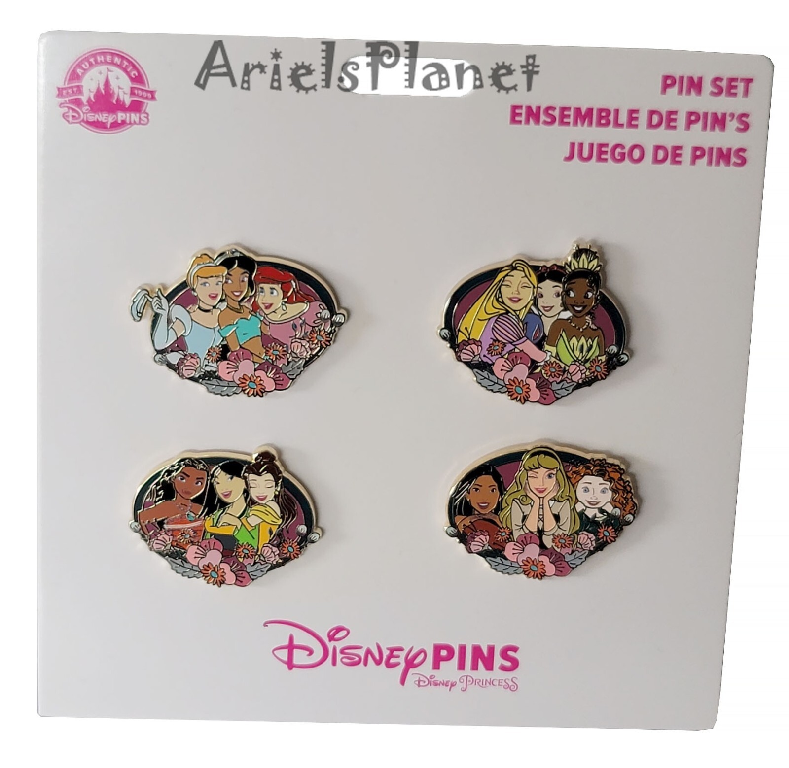 Disney Parks Princess Groups Cinderella Ariel Tiana Moana Booster Set of 4 Pins