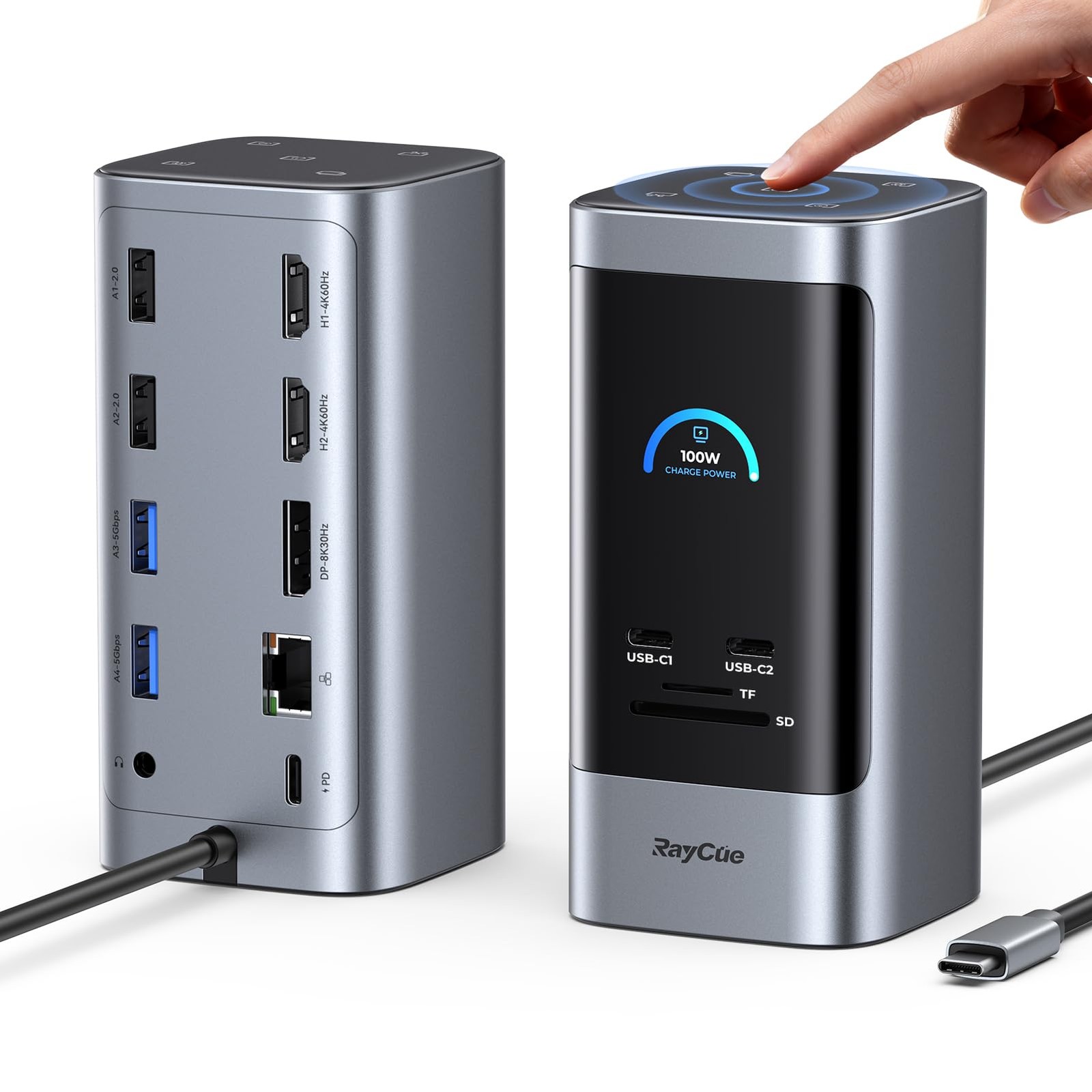 RayCue 15 in 1 Laptop Docking Station 3 Monitors, Triple 8K Display 3 HDMI 6 USB