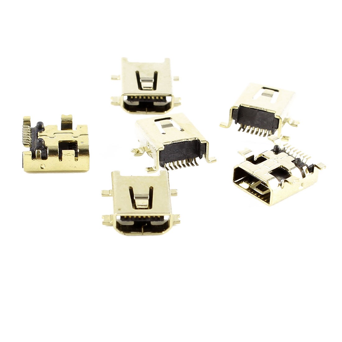 6pcs Shielded Female Mini USB Port 8-Pin 180 Degree SMD SMT Soldering Connector