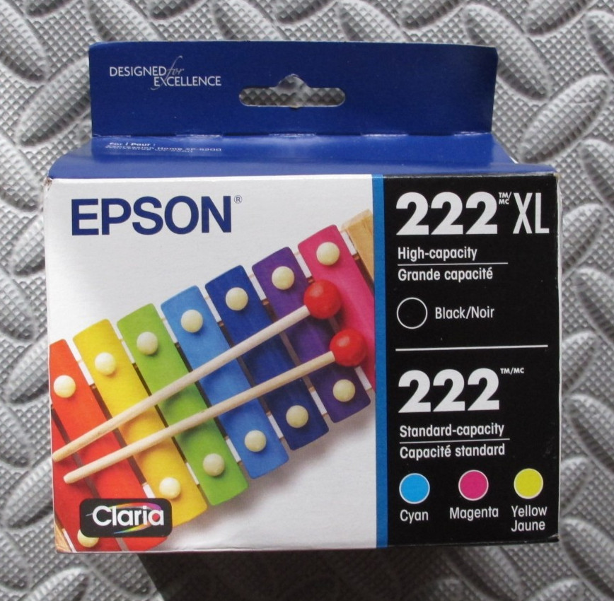Epson 222 Genuine Ink Cartridge XL Black and Standard Color Combo Pack exp 2029