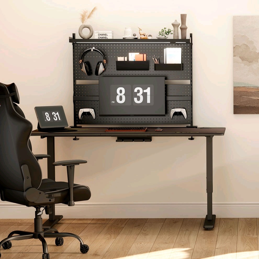 EUREKA ERGONOMIC Pegboard with Dual Monitor Stand for Gaming Desk, Black (43x34)